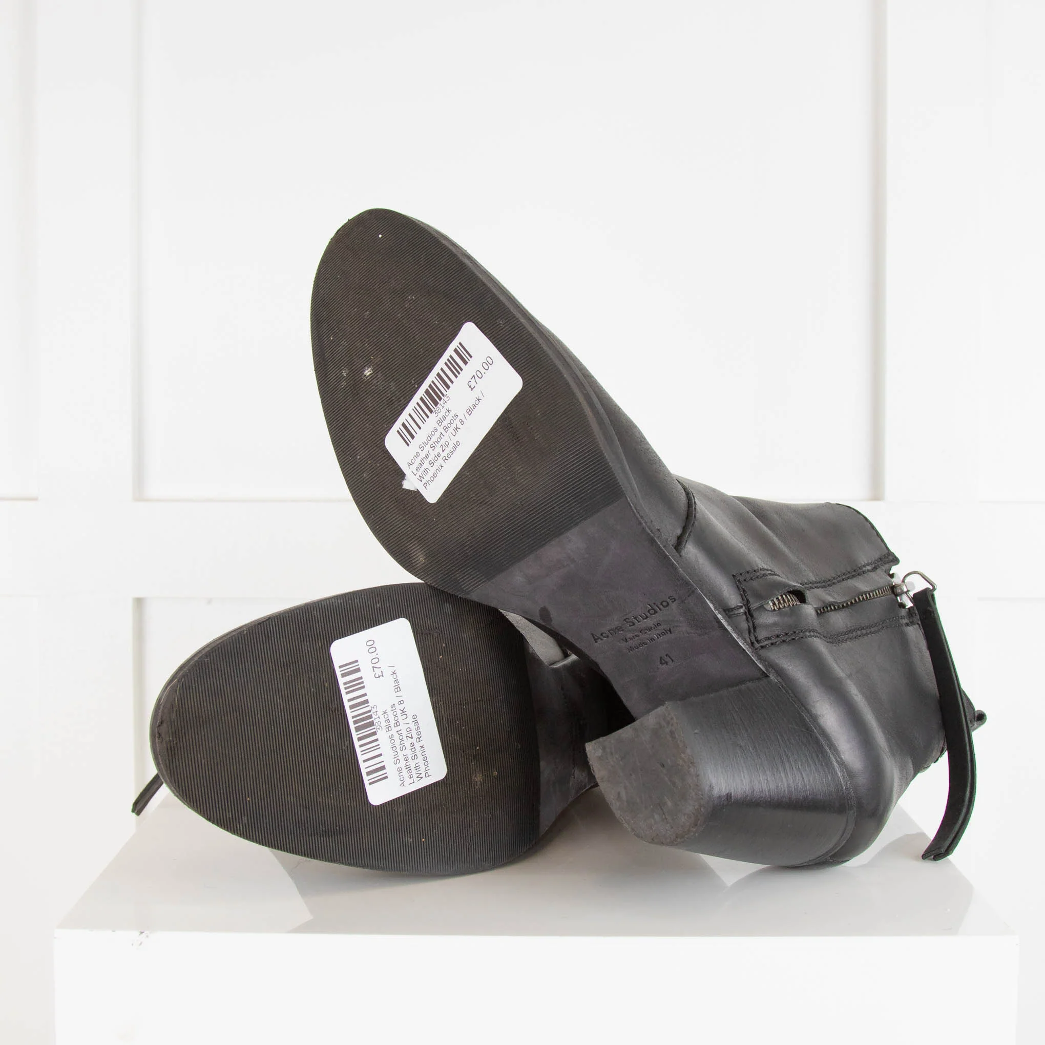 Acne Studios Black Leather Short Boots With Side Zip - Image 5