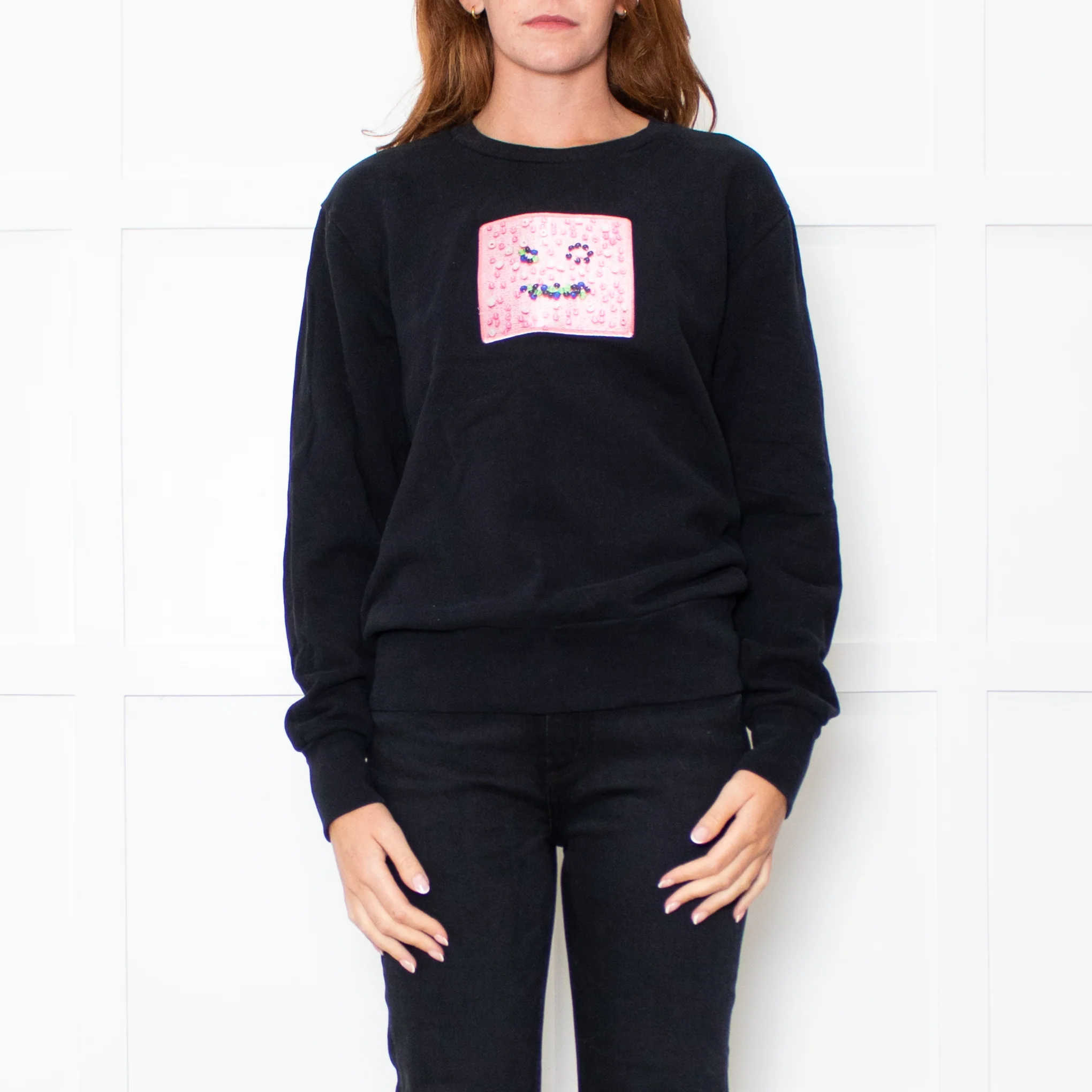 Acne Studios Black Pink Beaded Face Sweatshirt - Image 2