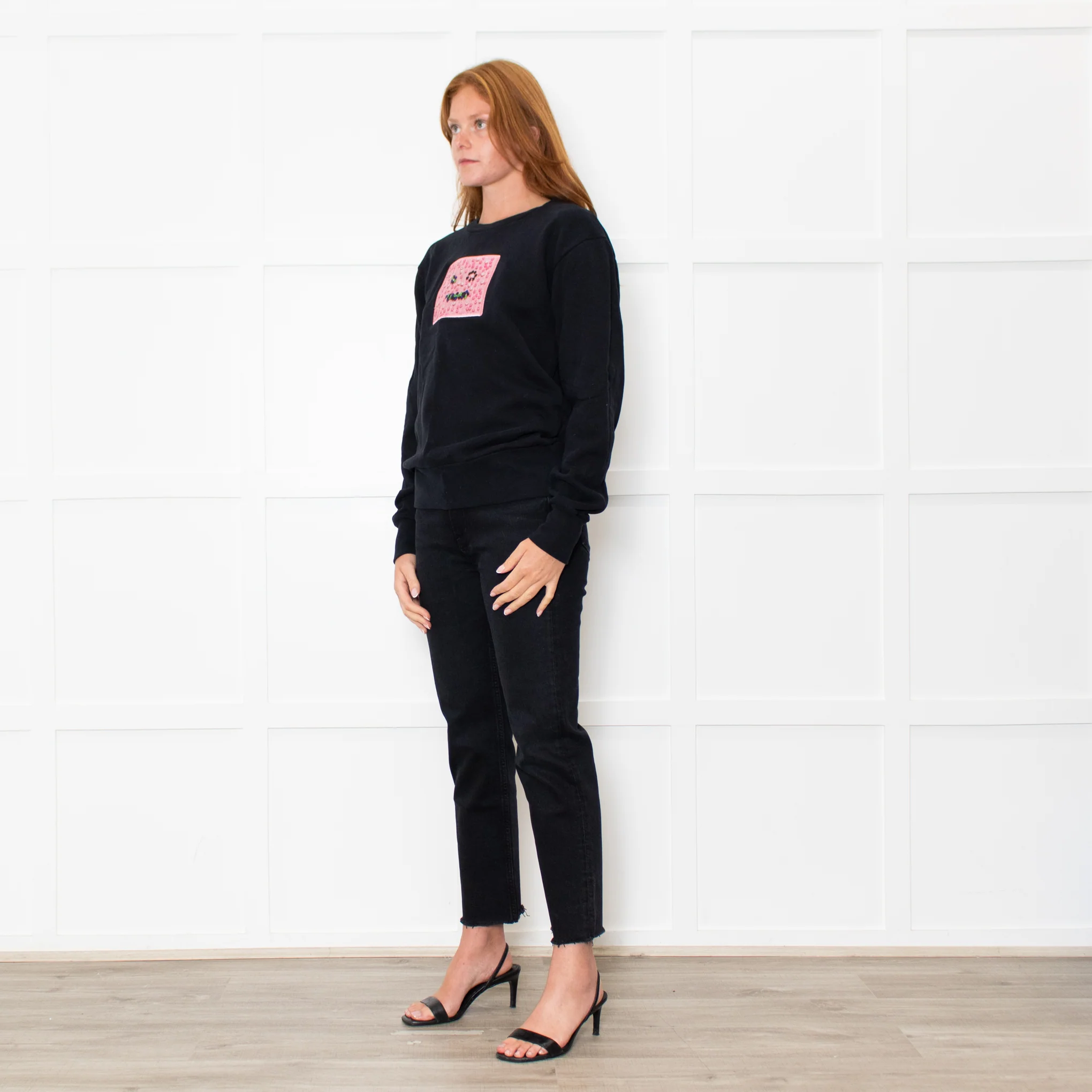 Acne Studios Black Pink Beaded Face Sweatshirt - Image 3