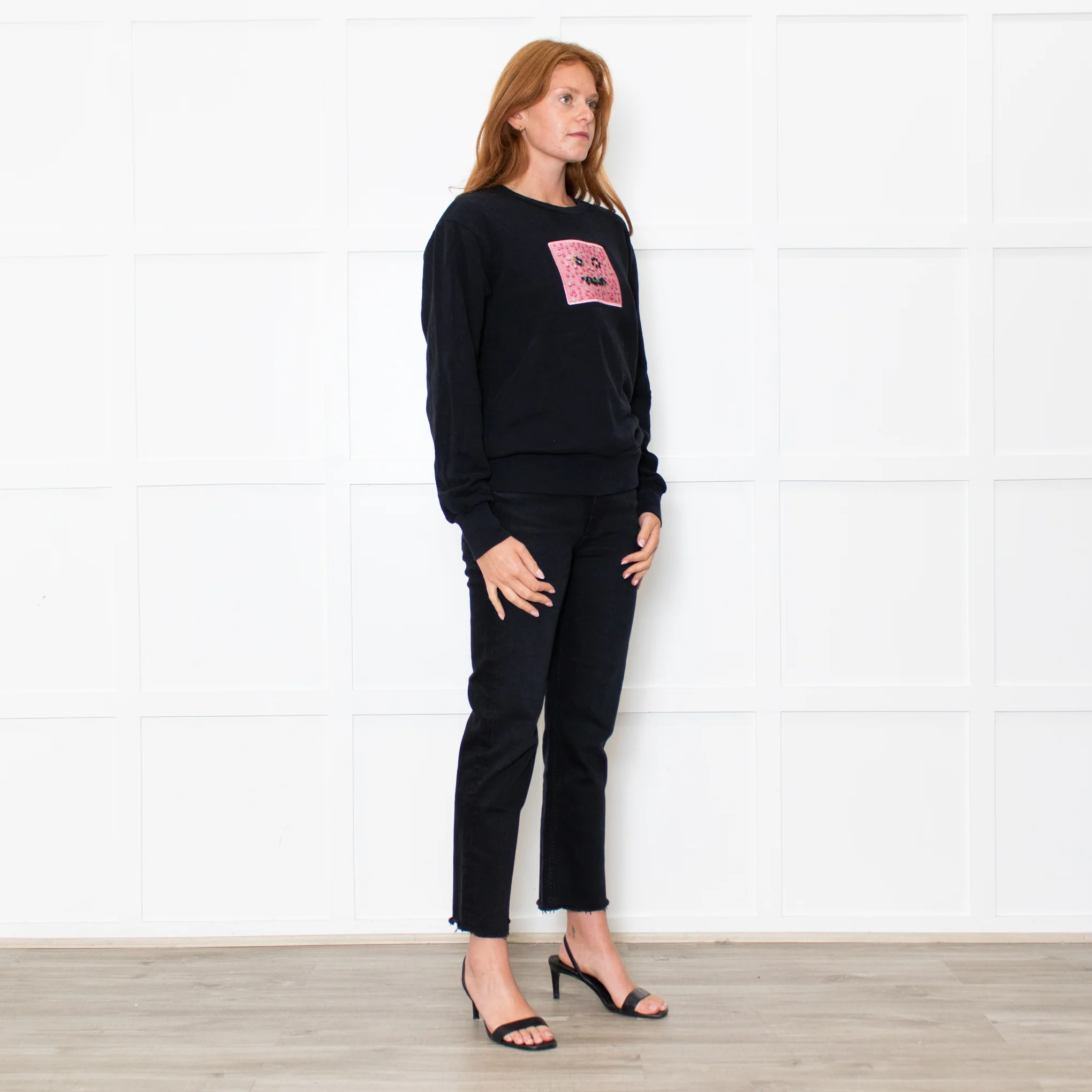 Acne Studios Black Pink Beaded Face Sweatshirt - Image 7