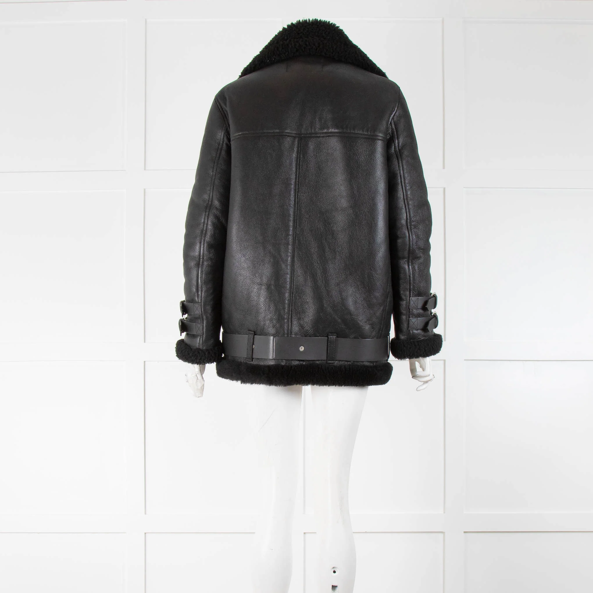 Acne Studios Black Shearling Oversized Biker Jacket - Image 3