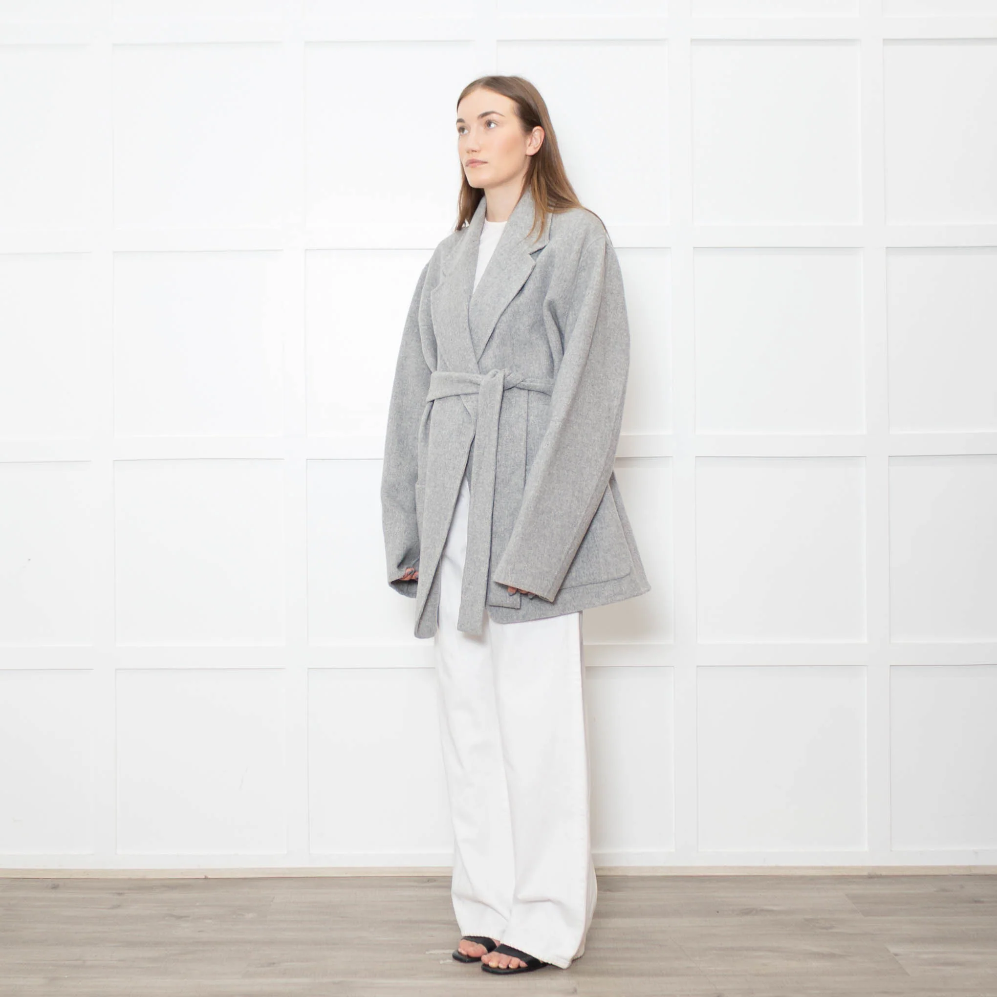 Acne Studios Grey Double Faced Belt Wool Jacket - Image 3