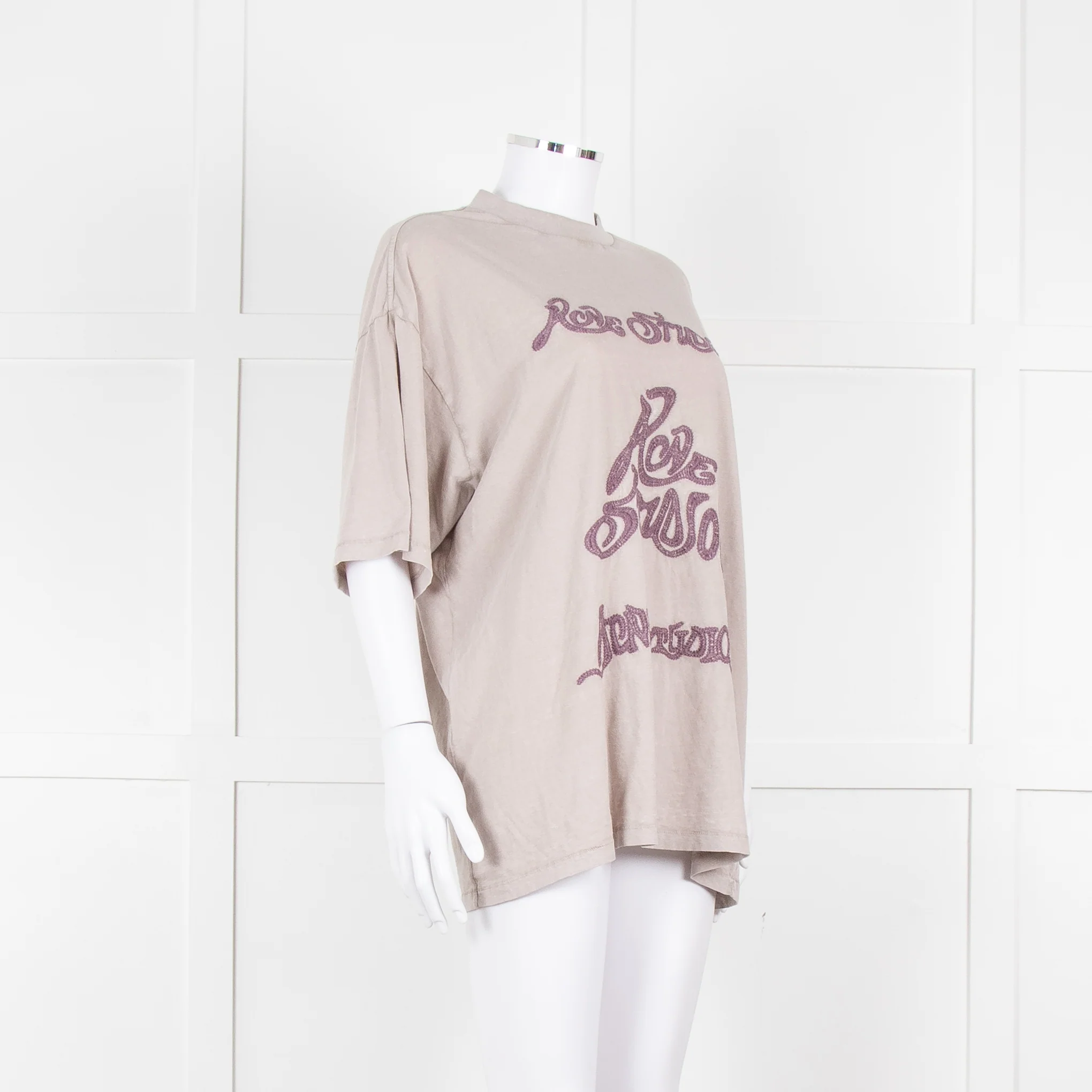 Acne Studios Grey Embroidered Slogan Oversized T-Shirt - Image 2