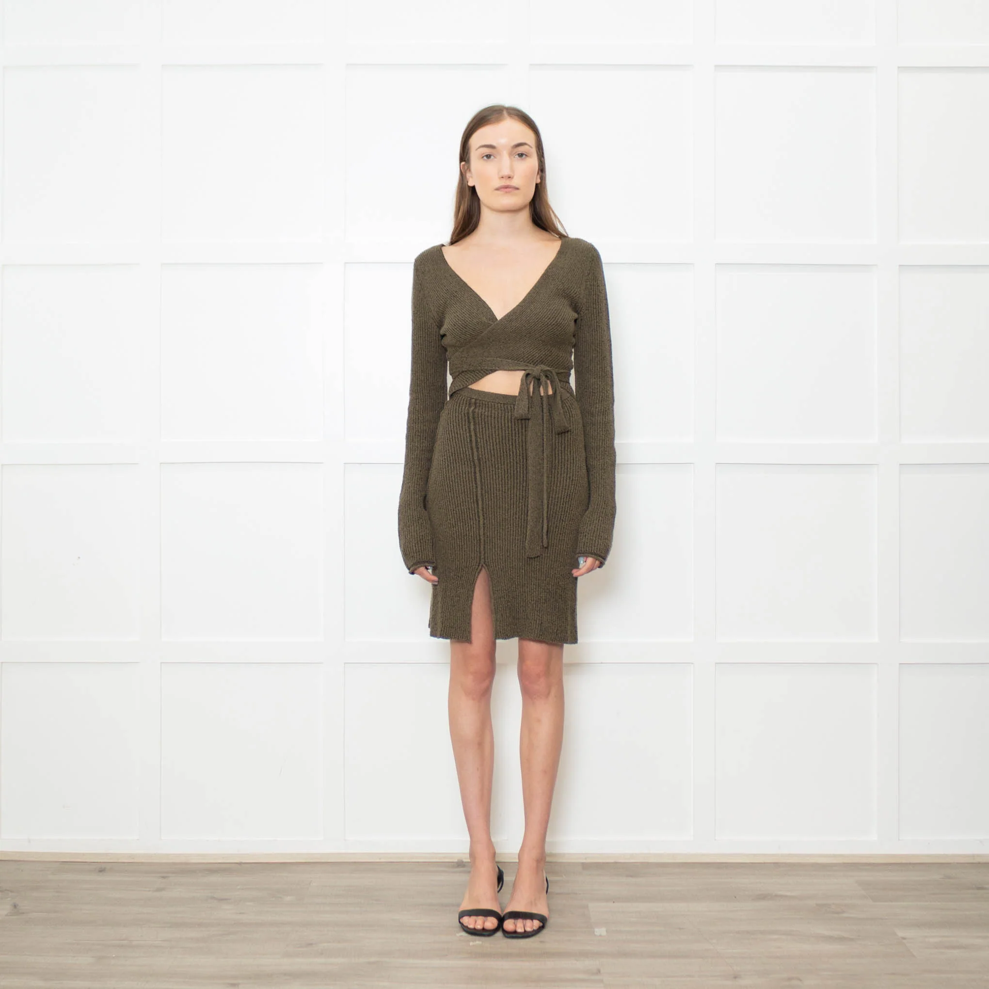 Acne Studios Khaki Green Rib Knit Wrap Front Dress