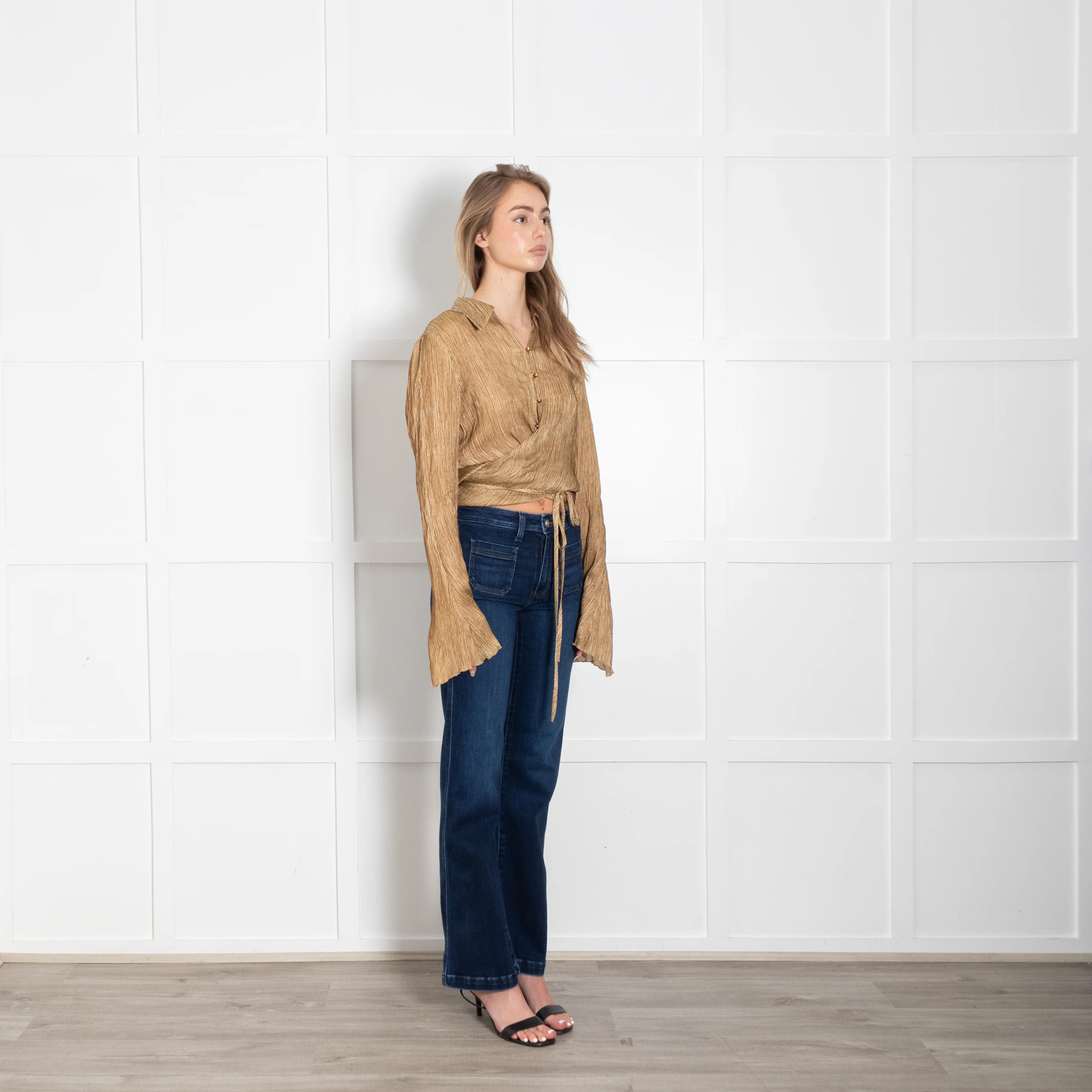 Acne Studios Mustard Teba Crinkled Wrap Over Silk Top - Image 3