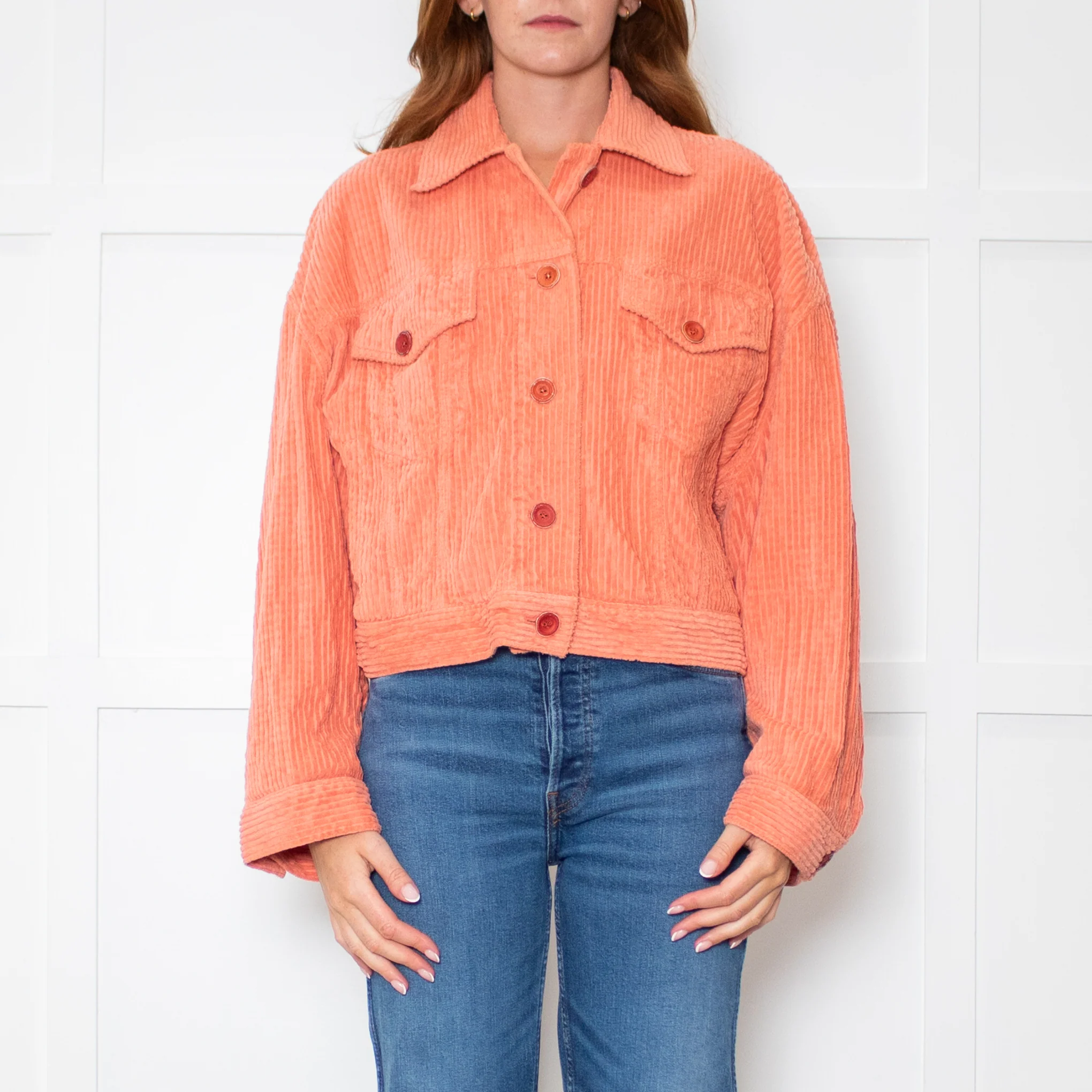 Acne Studios Orange Corduroy Cropped Jacket - Image 2