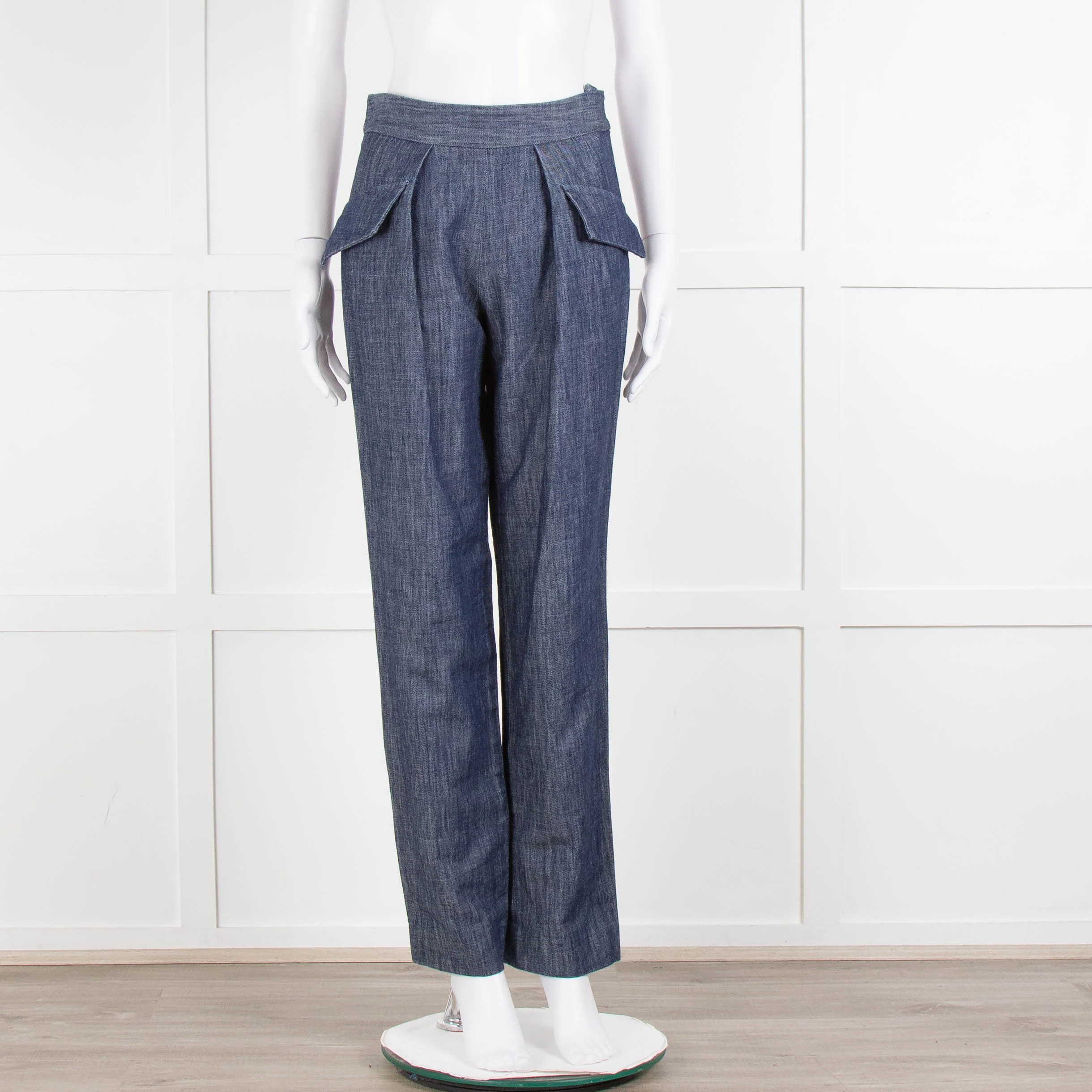 Adam Lippes Blue Denim Front Pleated Pocket Detail Trousers