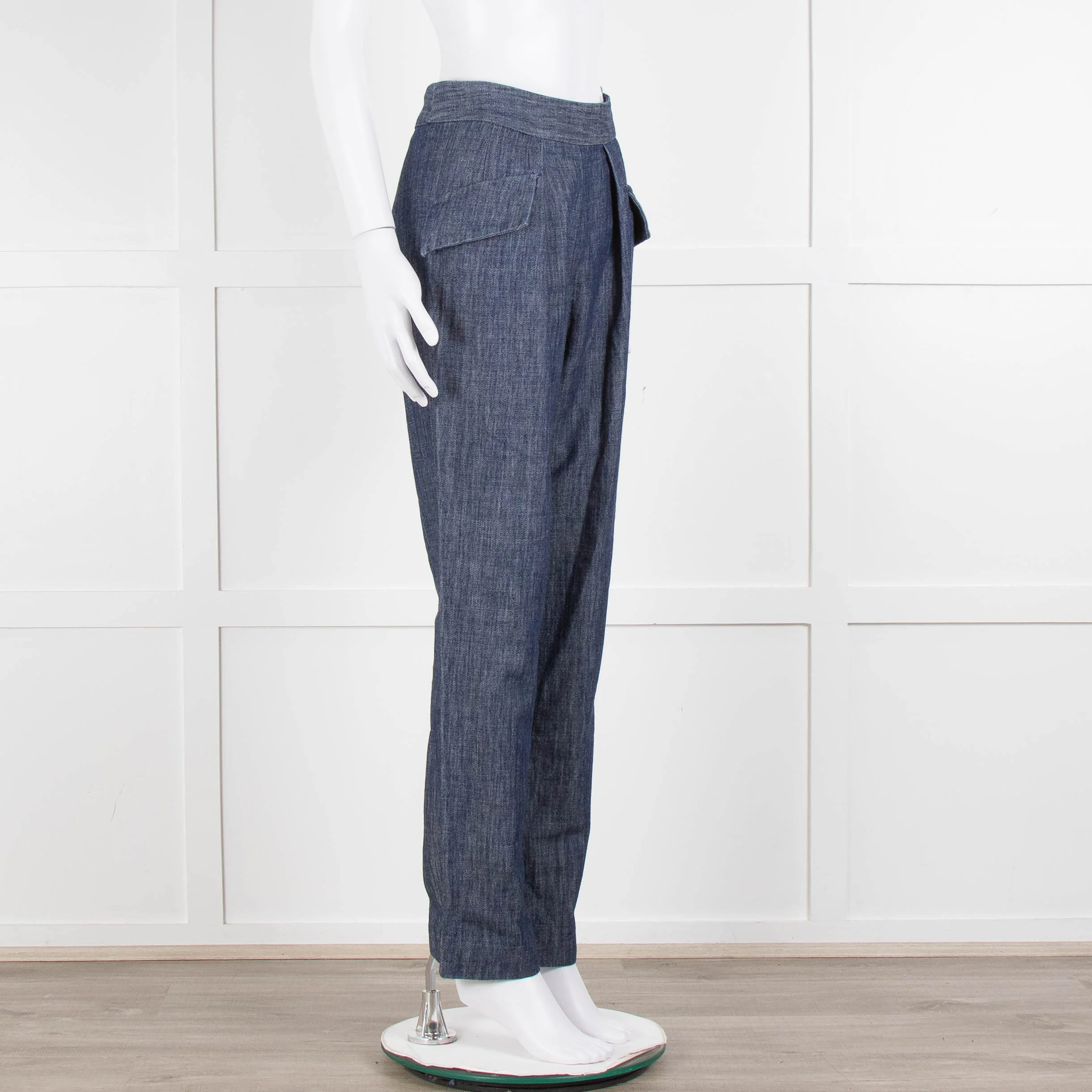Adam Lippes Blue Denim Front Pleated Pocket Detail Trousers - Image 2