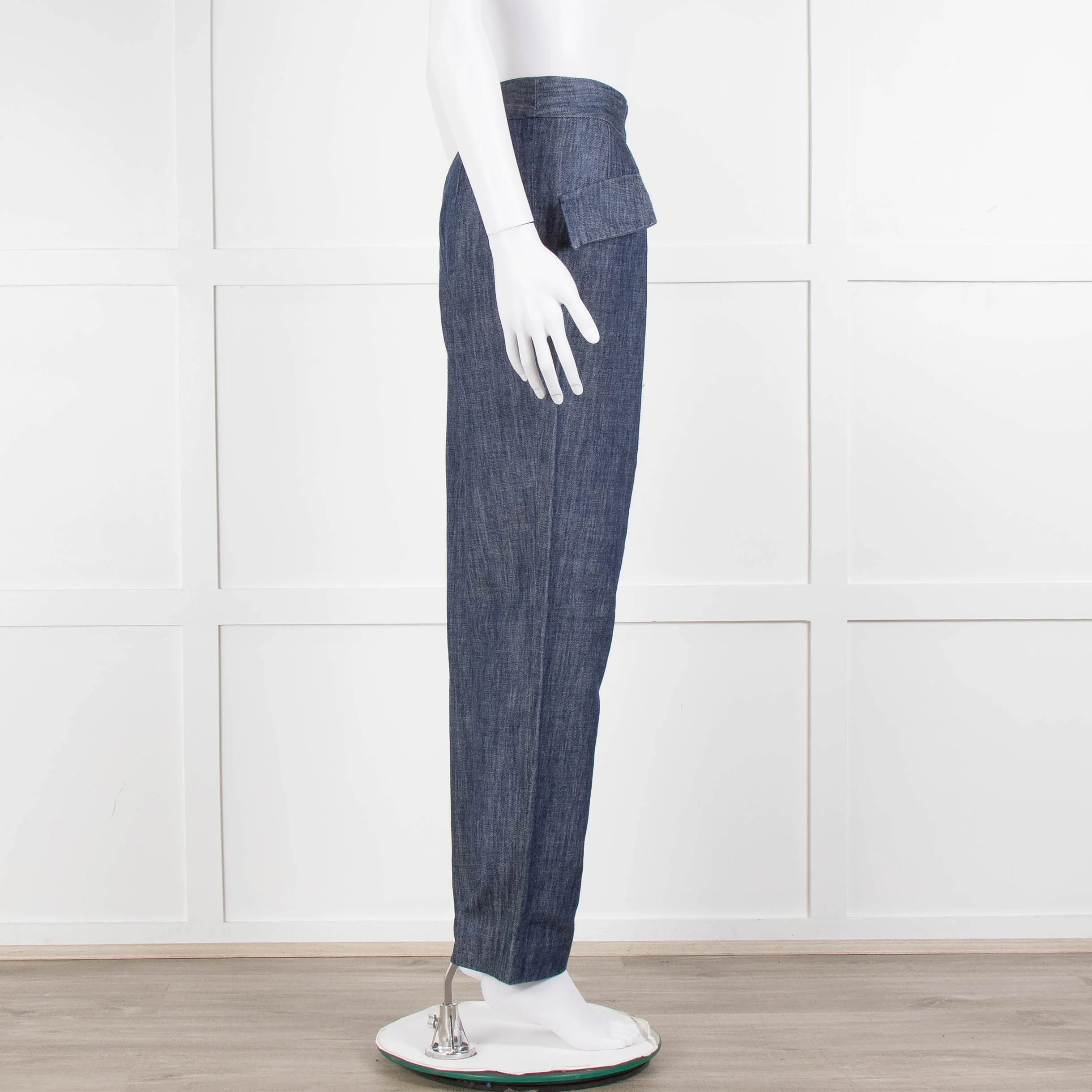 Adam Lippes Blue Denim Front Pleated Pocket Detail Trousers - Image 3