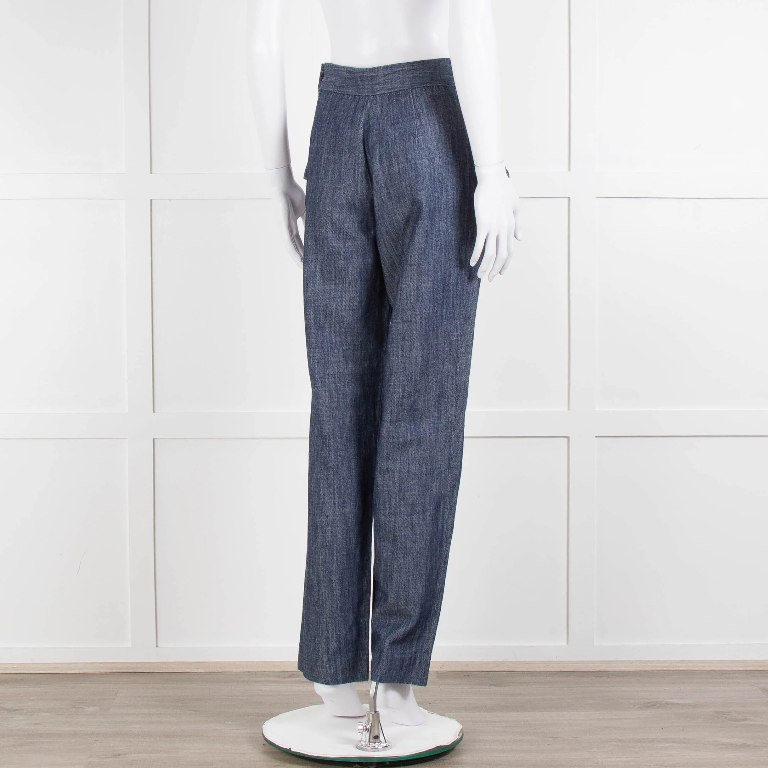 Adam Lippes Blue Denim Front Pleated Pocket Detail Trousers - Image 4