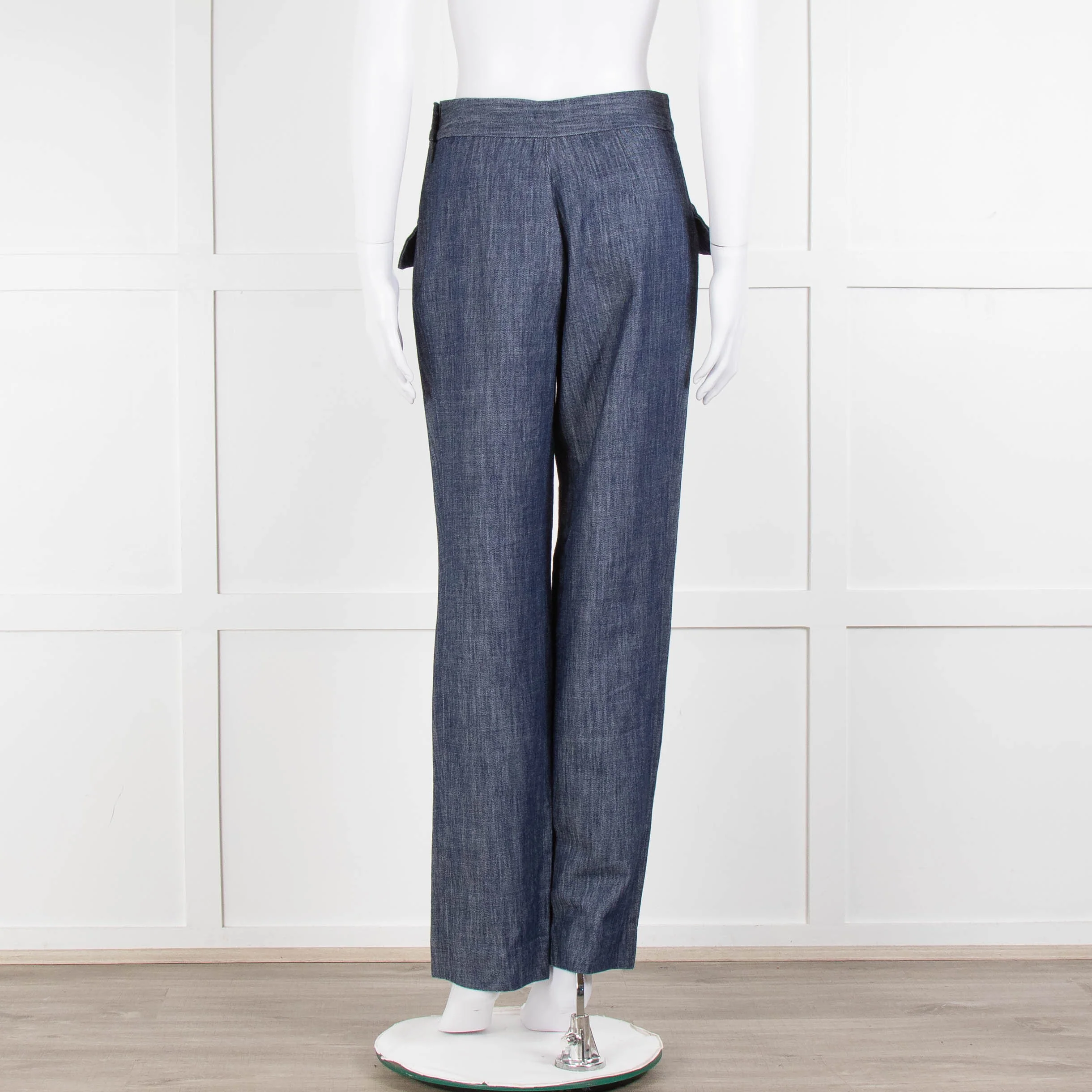 Adam Lippes Blue Denim Front Pleated Pocket Detail Trousers - Image 5