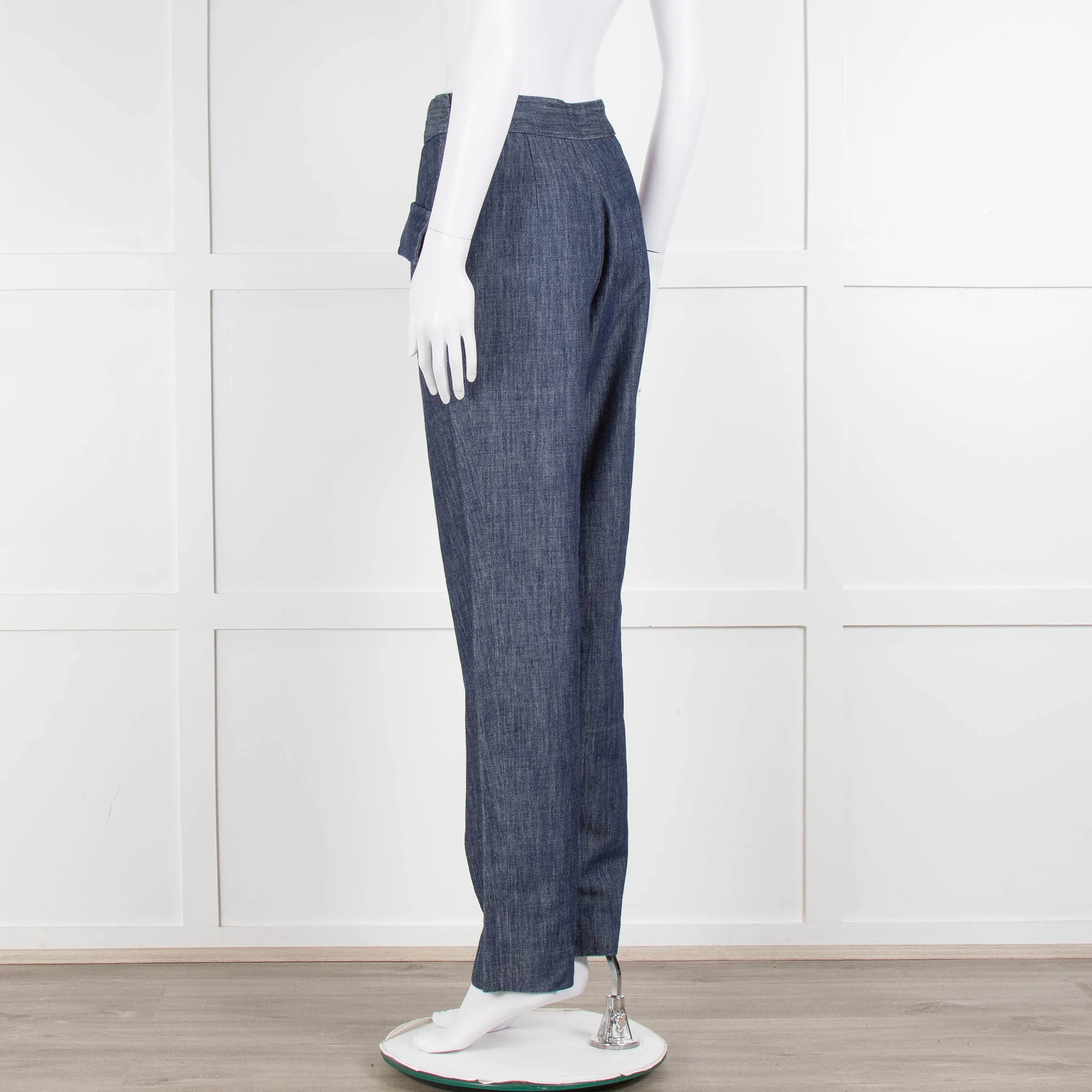 Adam Lippes Blue Denim Front Pleated Pocket Detail Trousers - Image 6