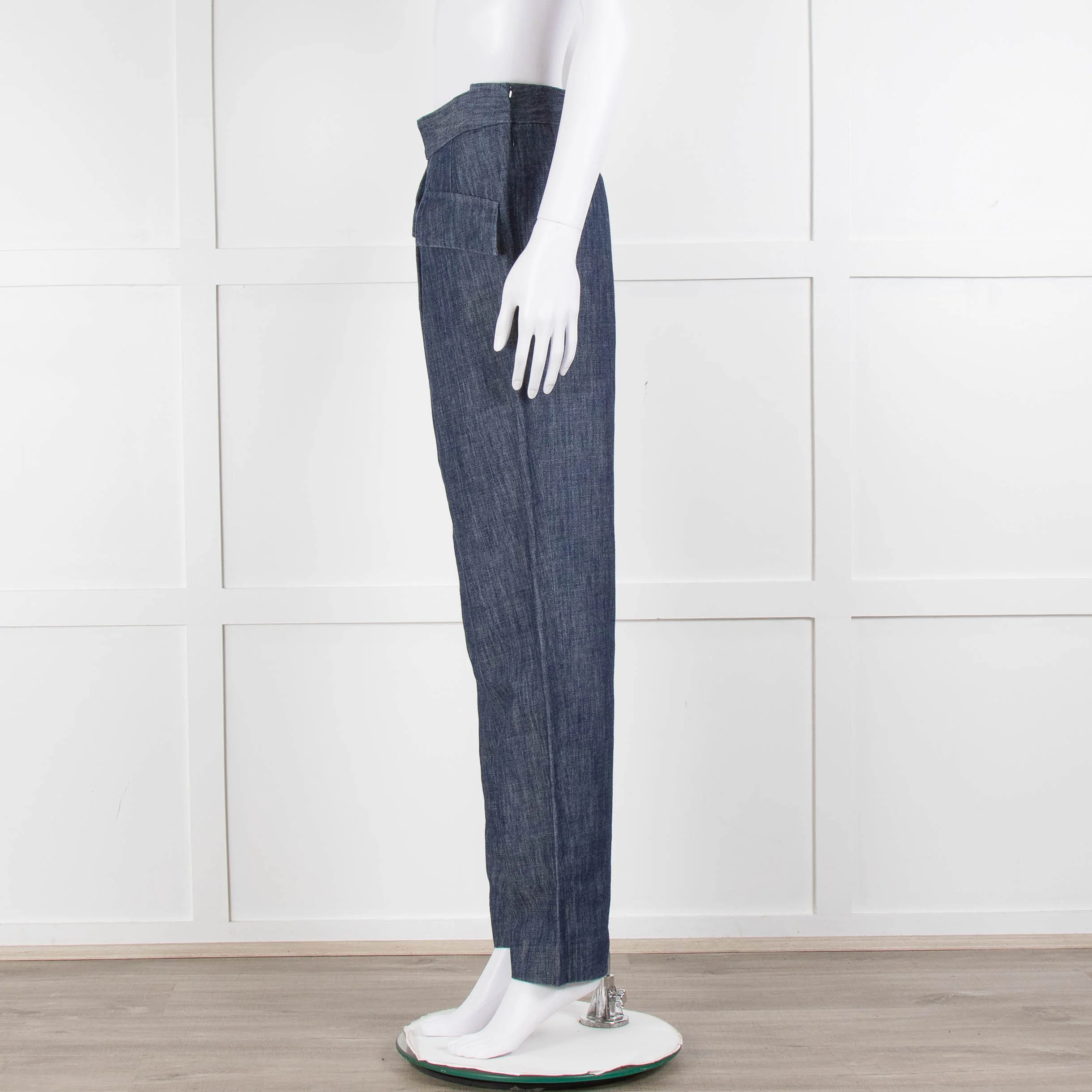 Adam Lippes Blue Denim Front Pleated Pocket Detail Trousers - Image 7