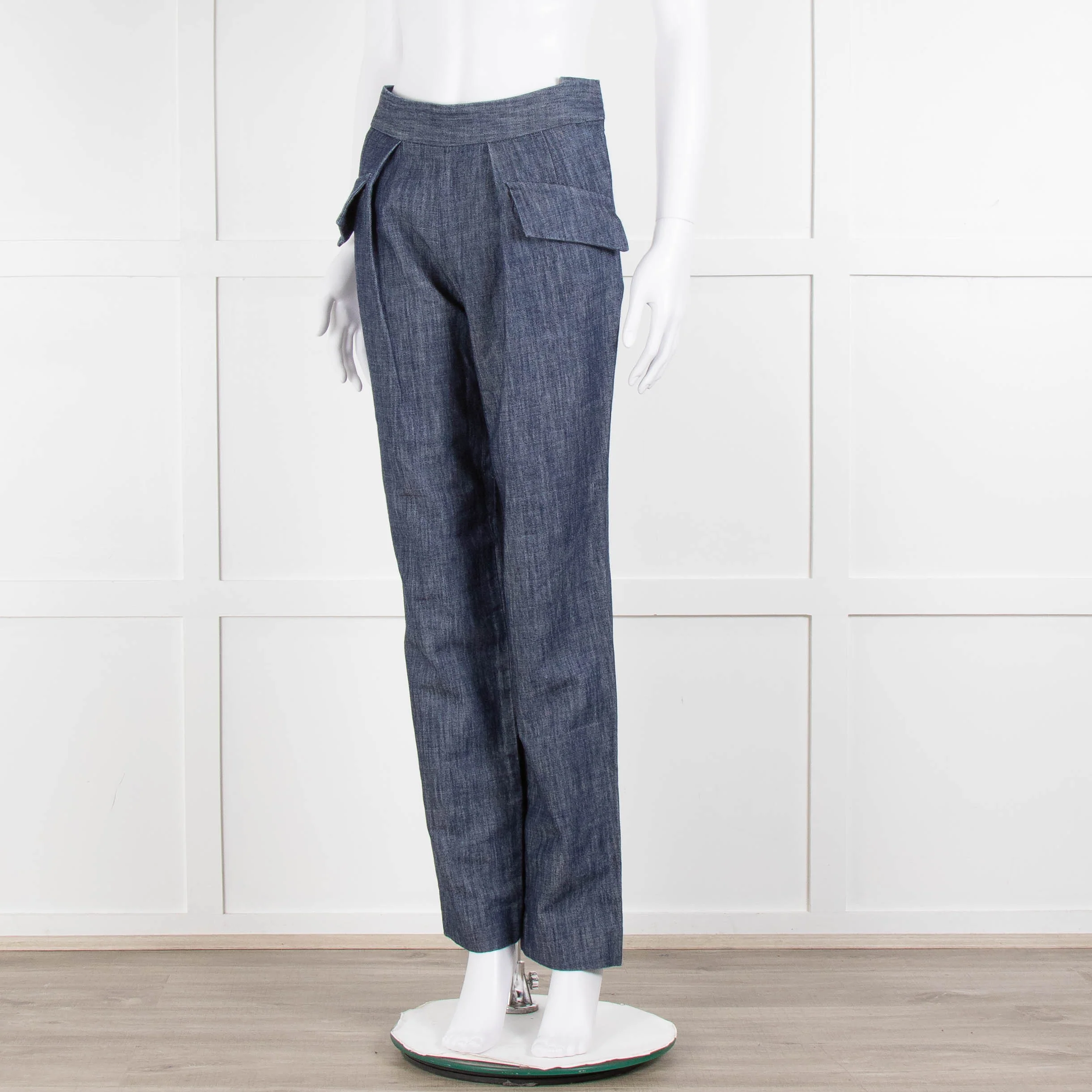 Adam Lippes Blue Denim Front Pleated Pocket Detail Trousers - Image 8