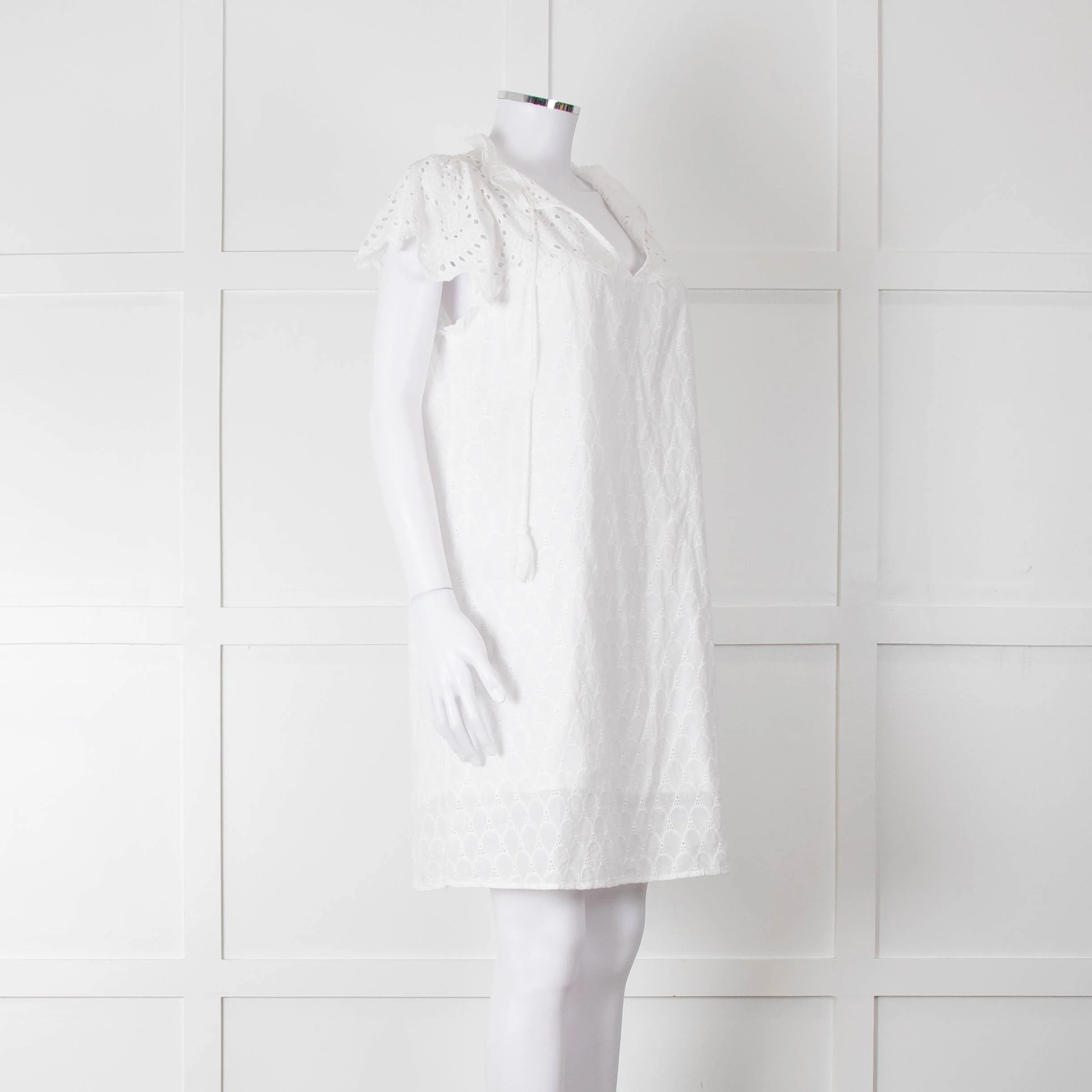 Adiva White Cotton Broderie Anglaise Tunic Dress - Image 2