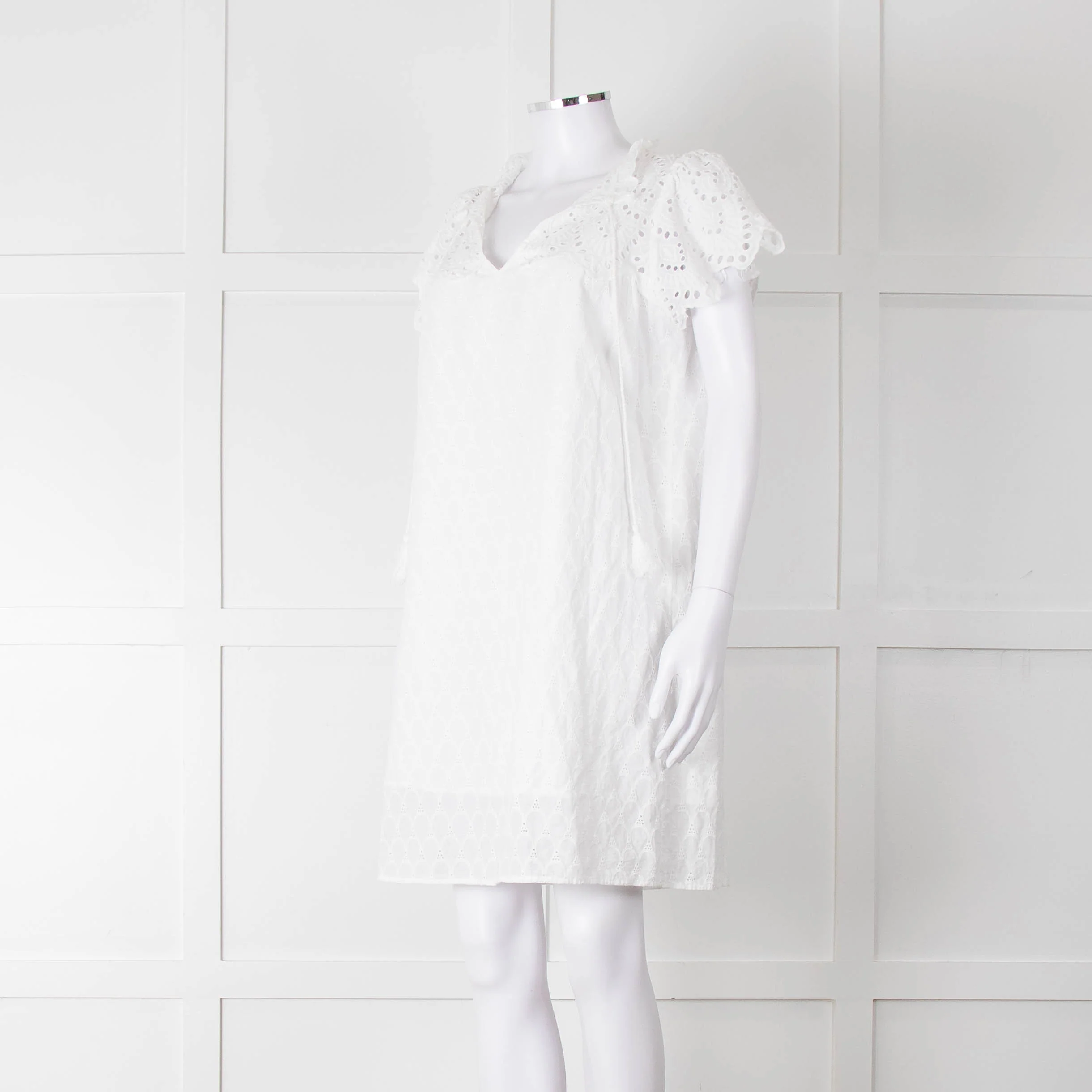 Adiva White Cotton Broderie Anglaise Tunic Dress - Image 8