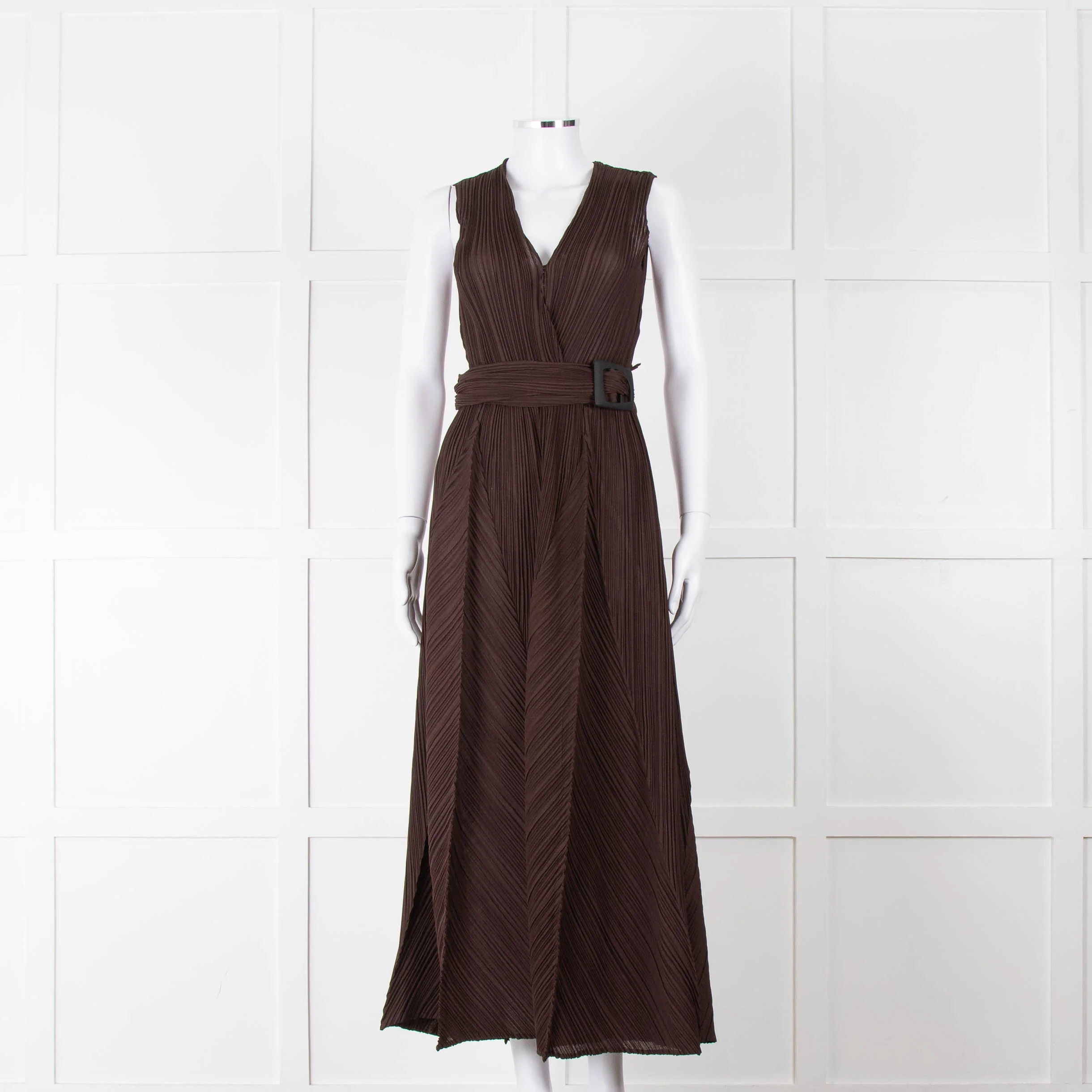 Adolfo Dominguez Brown Micro Pleat Jumpsuit