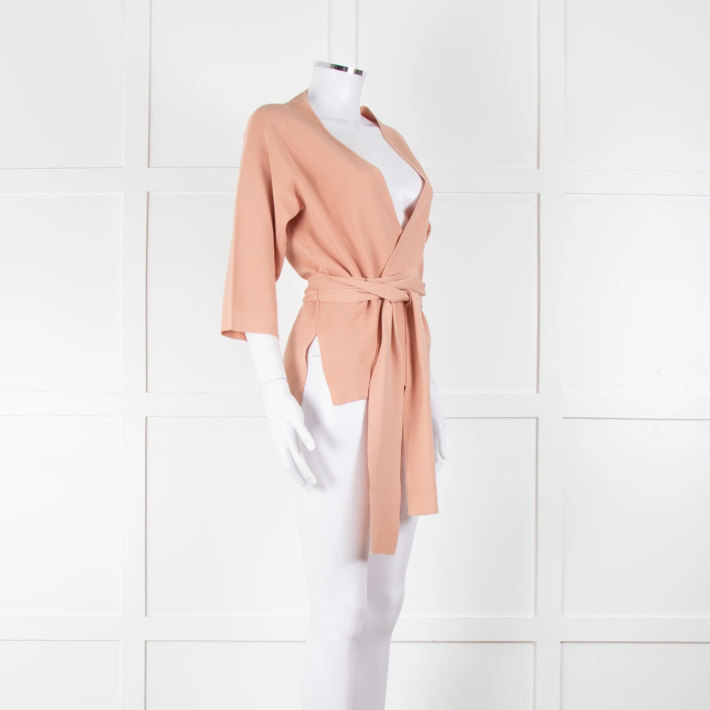 Adolfo Dominguez Peach Knit Wrap Top With Wide Belt - Image 2