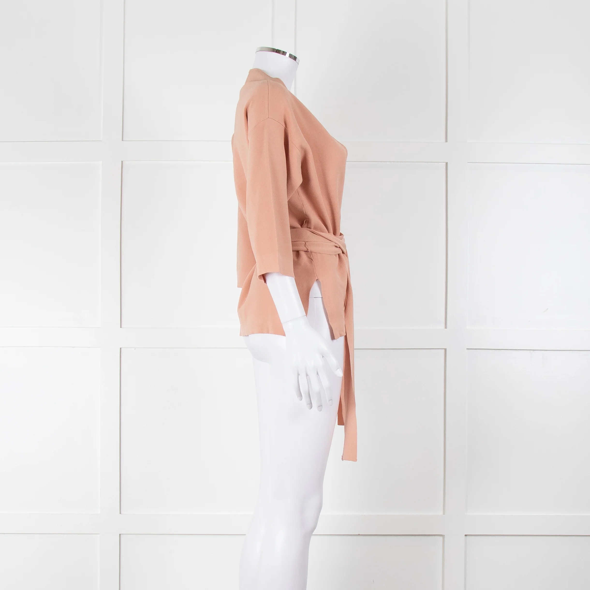 Adolfo Dominguez Peach Knit Wrap Top With Wide Belt - Image 3