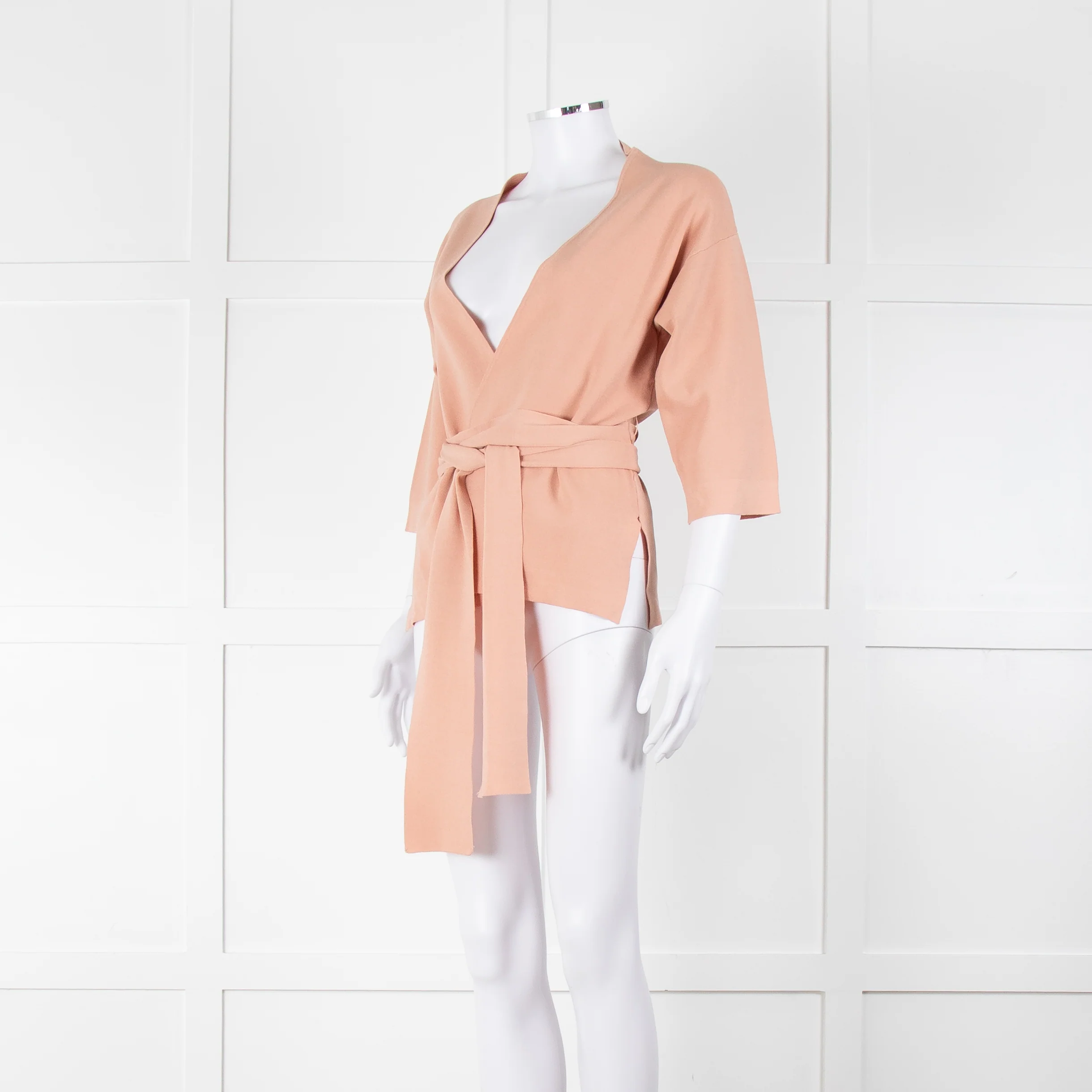 Adolfo Dominguez Peach Knit Wrap Top With Wide Belt - Image 8