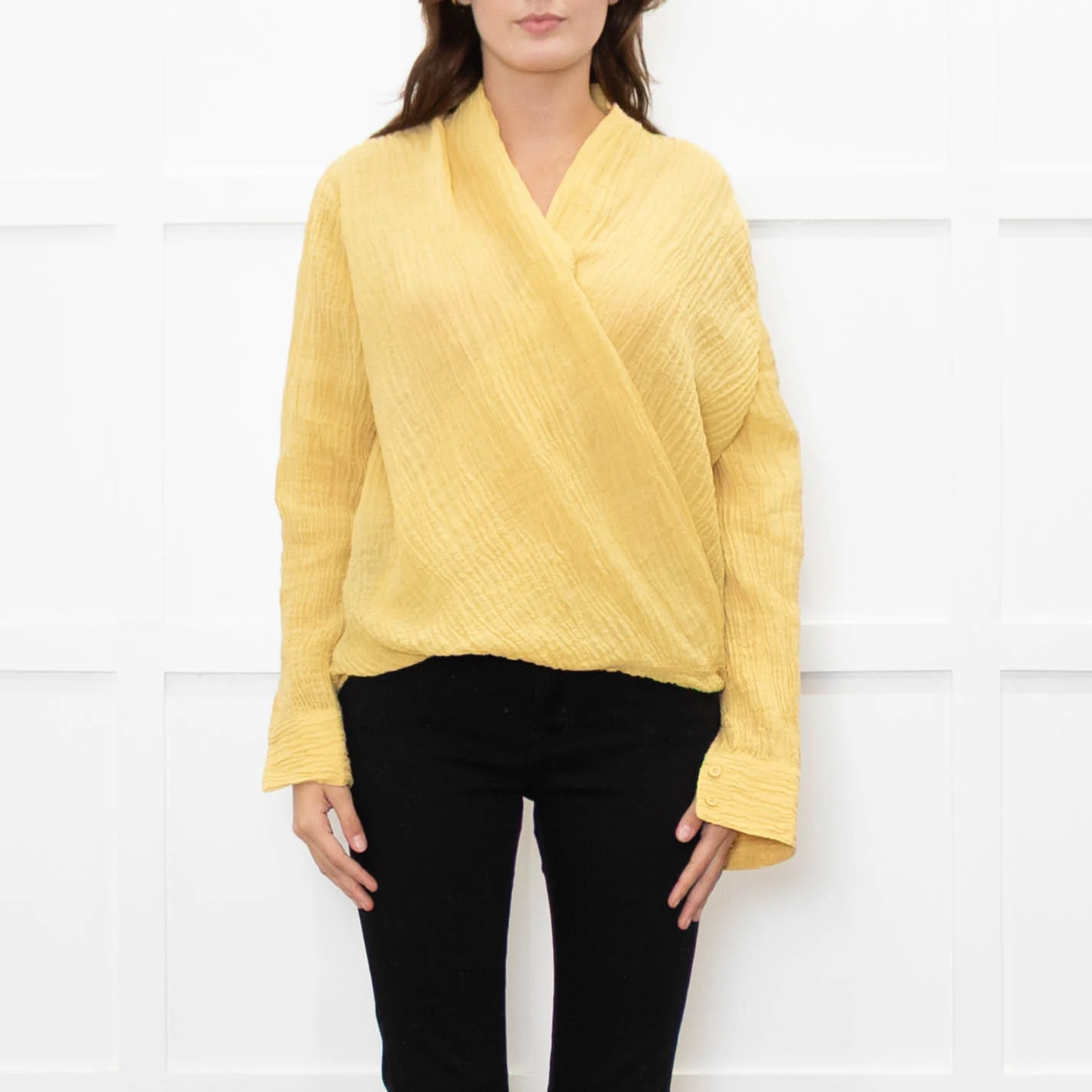 Adolfo Dominguez Yellow Crinkle Wrap Shirt - Image 2
