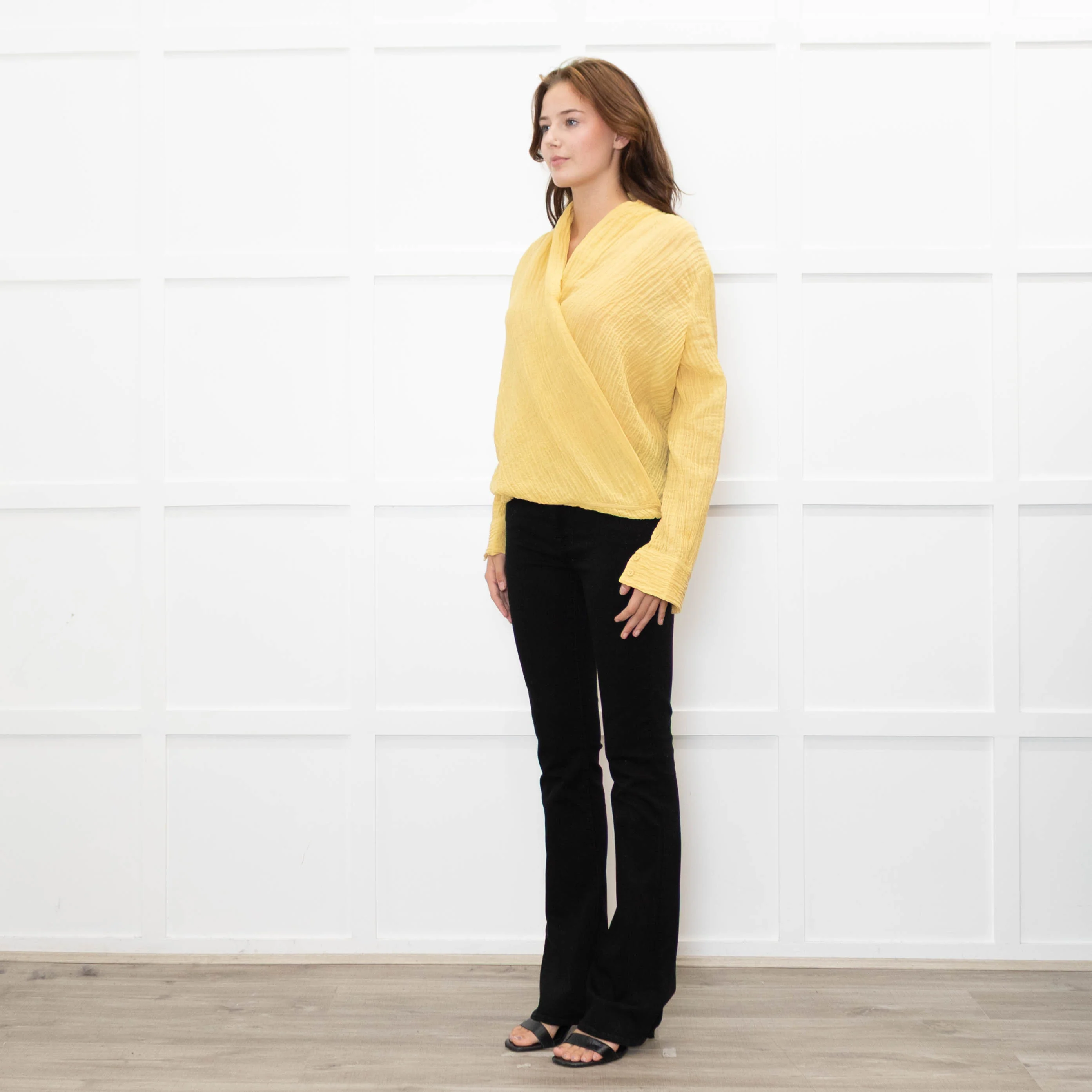 Adolfo Dominguez Yellow Crinkle Wrap Shirt - Image 3