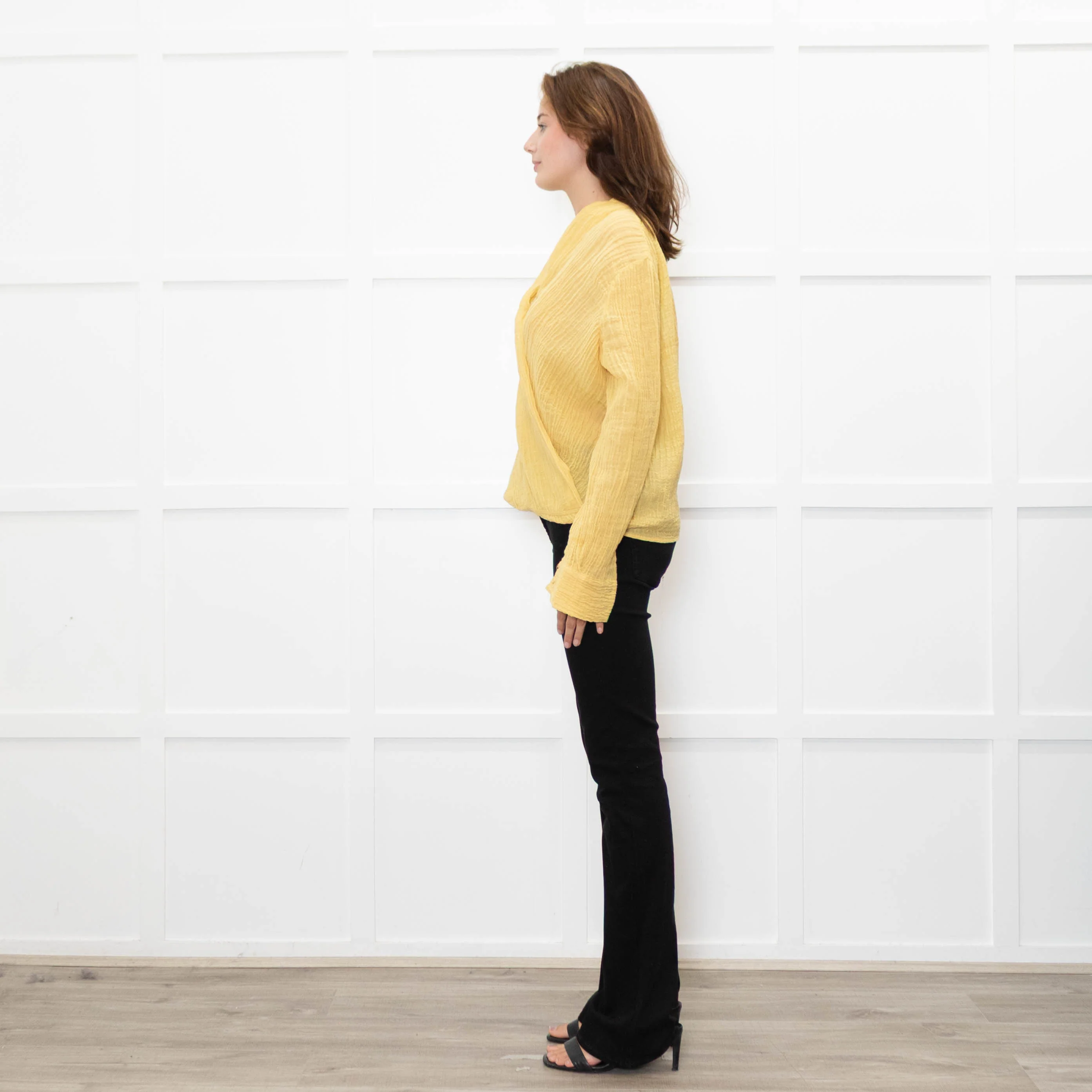 Adolfo Dominguez Yellow Crinkle Wrap Shirt - Image 4
