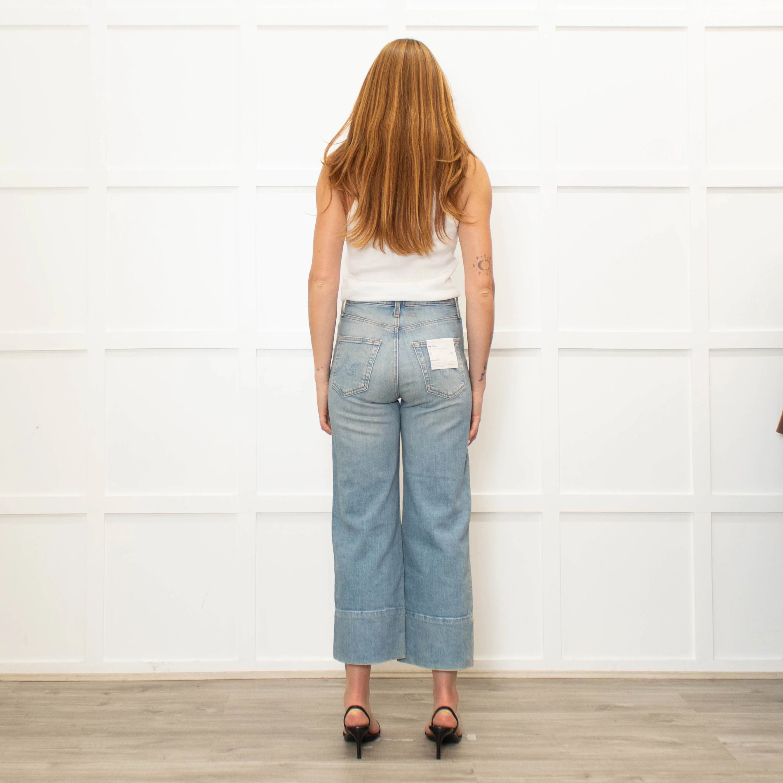 AG Pale Blue Aged Look Wide Leg Jeans - Image 5