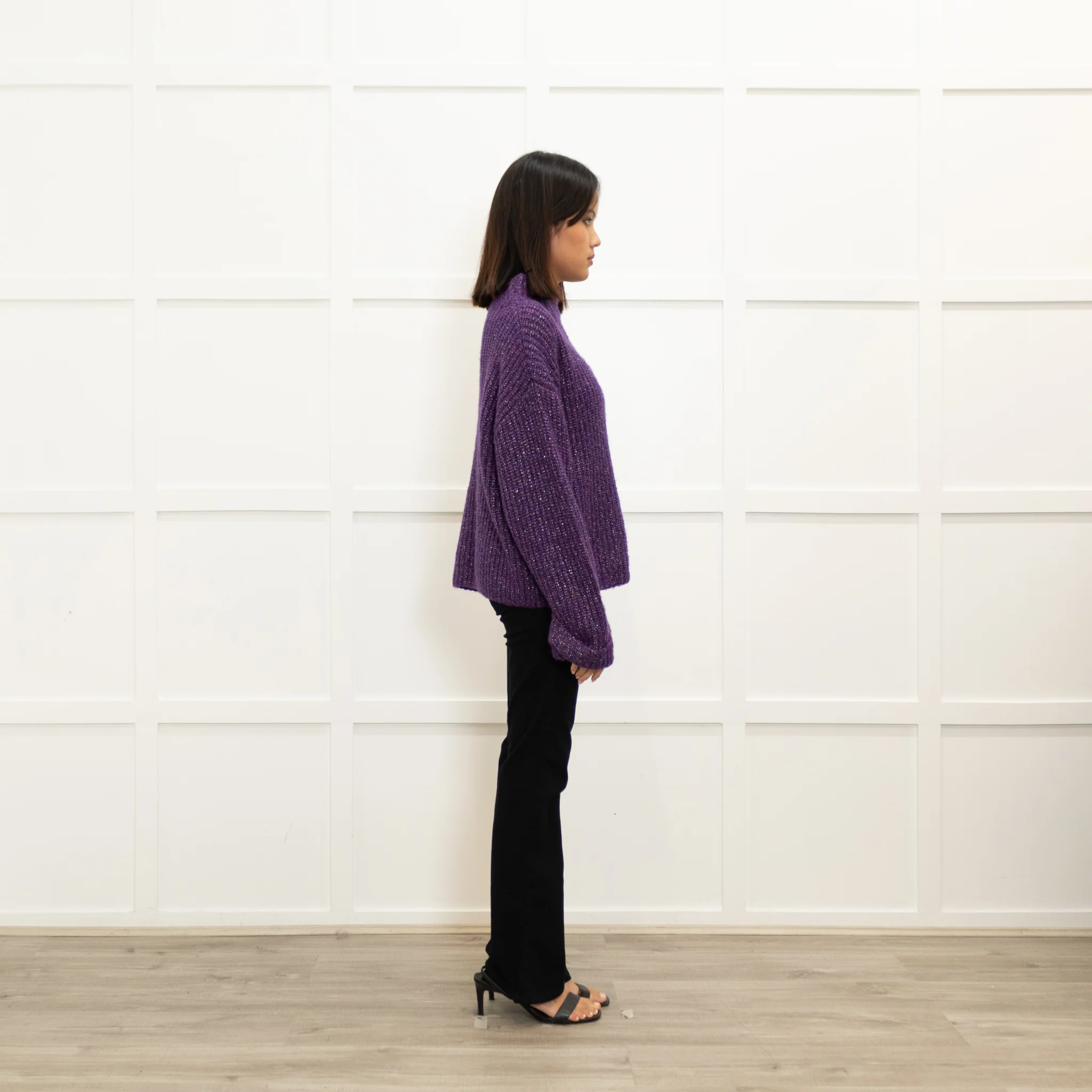 Agnes B Purple Lurex Ribbed Sweater - Image 4