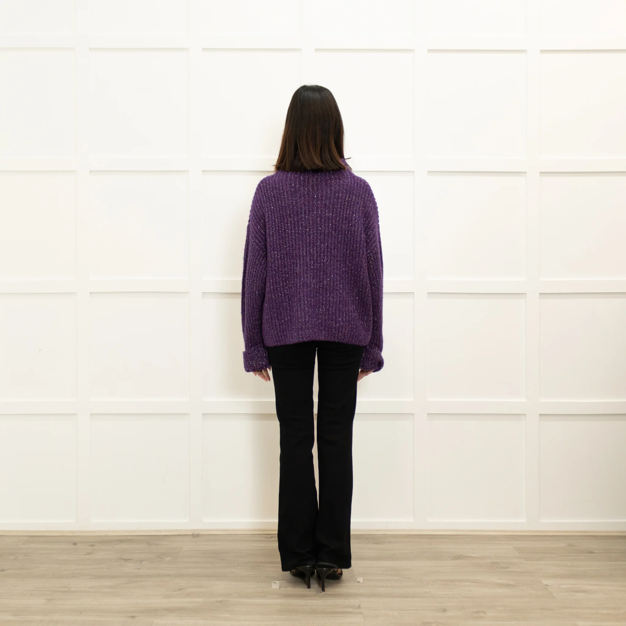 Agnes B Purple Lurex Ribbed Sweater - Image 5