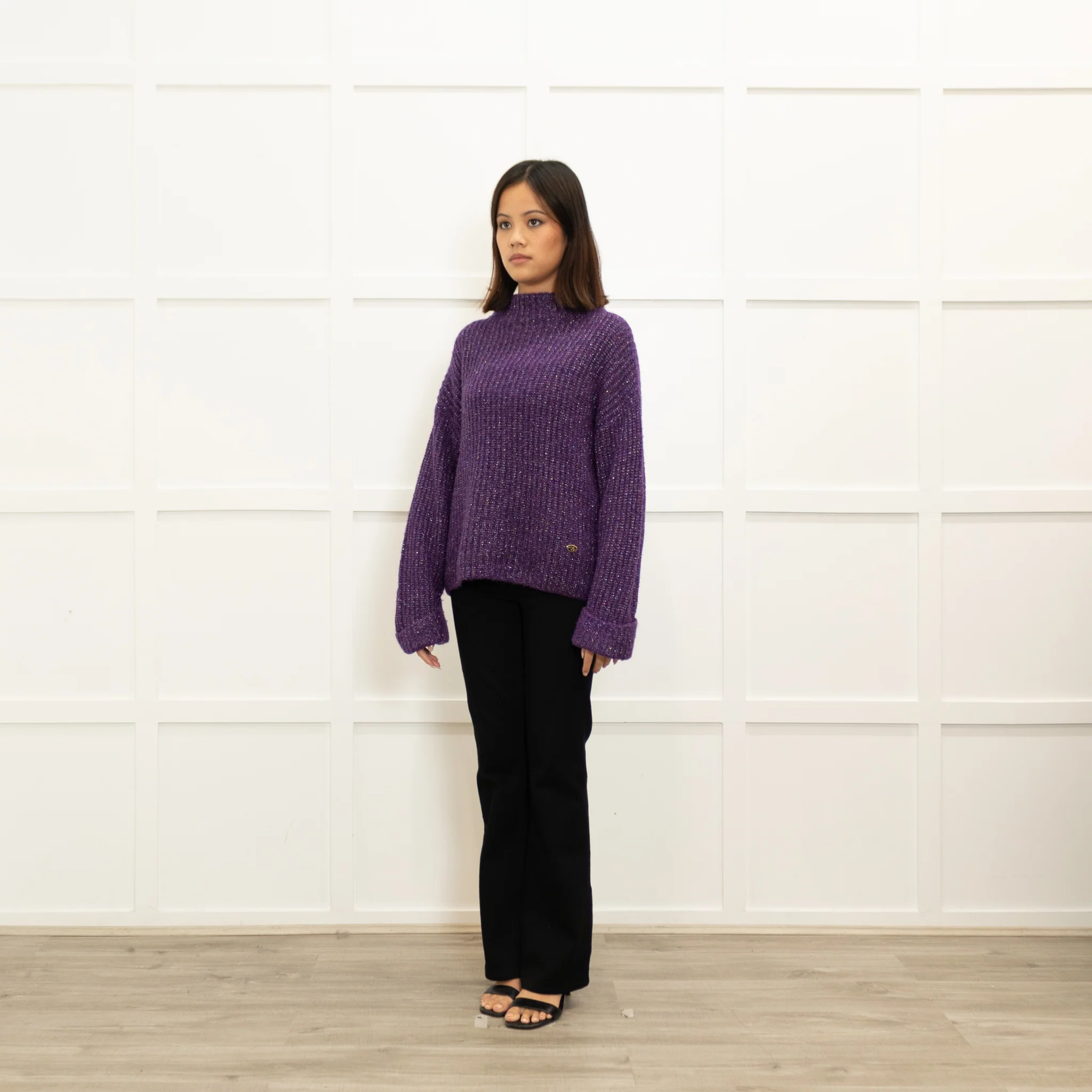 Agnes B Purple Lurex Ribbed Sweater - Image 7