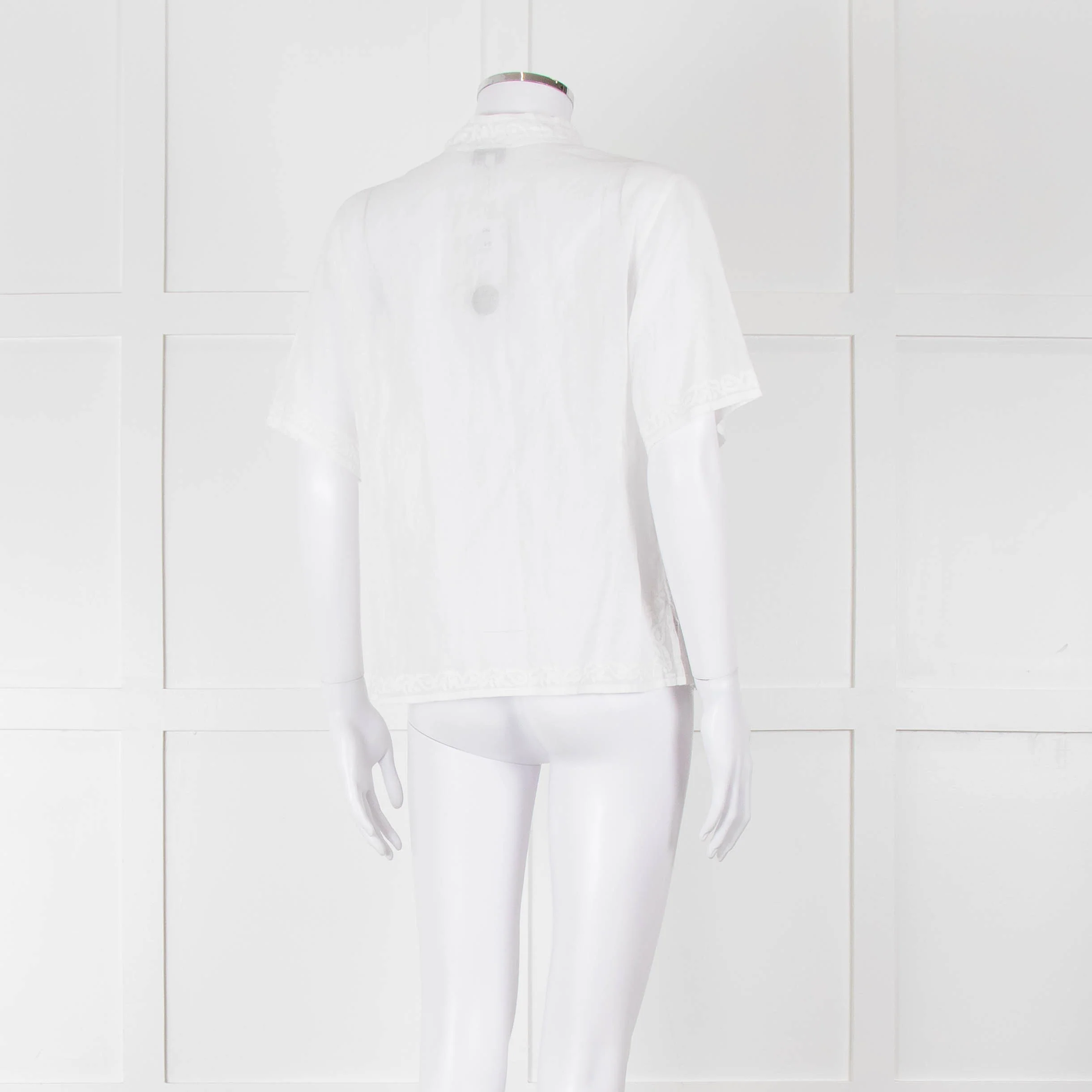 Agnes B White Fine Cotton Embroidered Trim Short Sleeve Shirt - Image 4