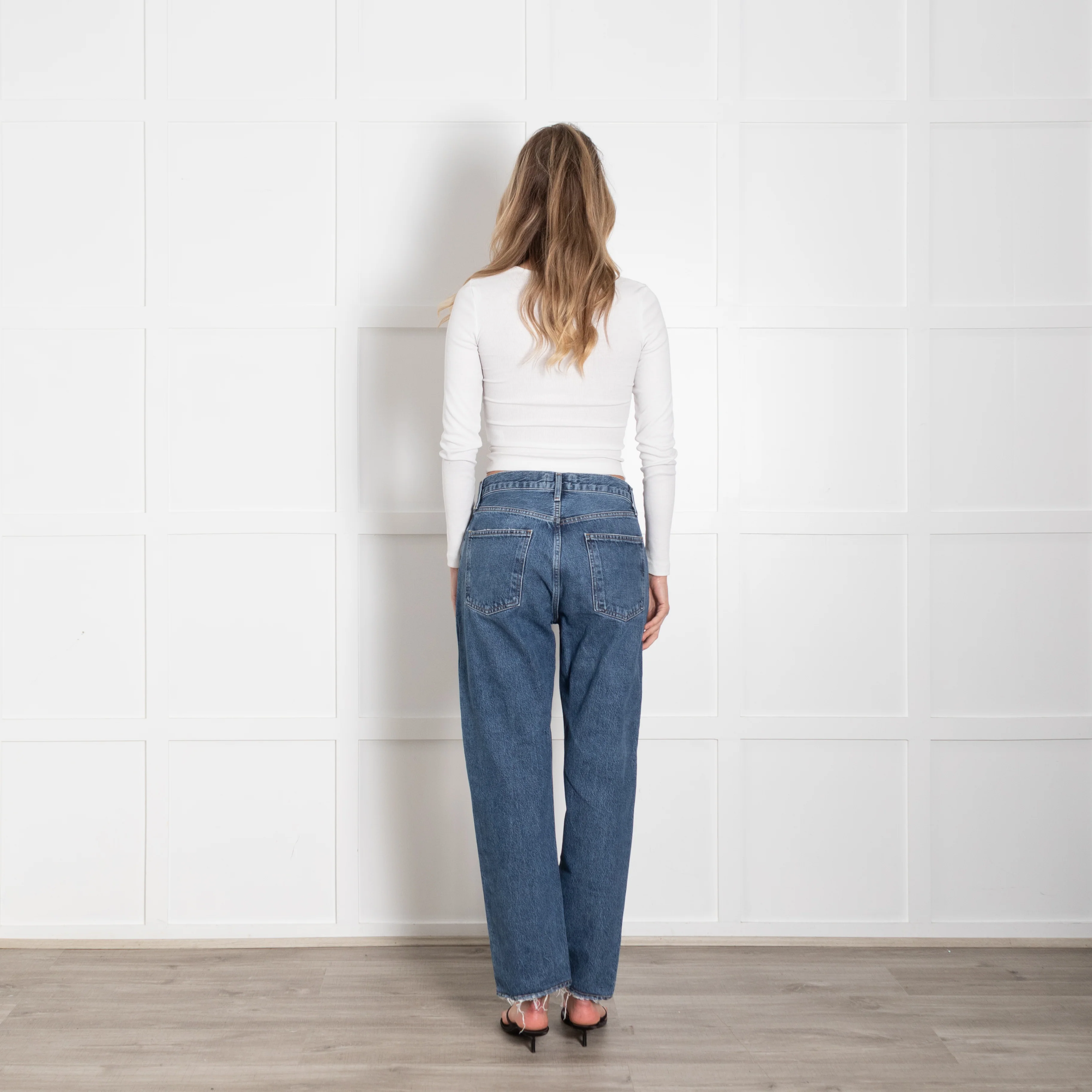 Agolde Blue Denim Distressed Straight Leg Jeans - Image 5