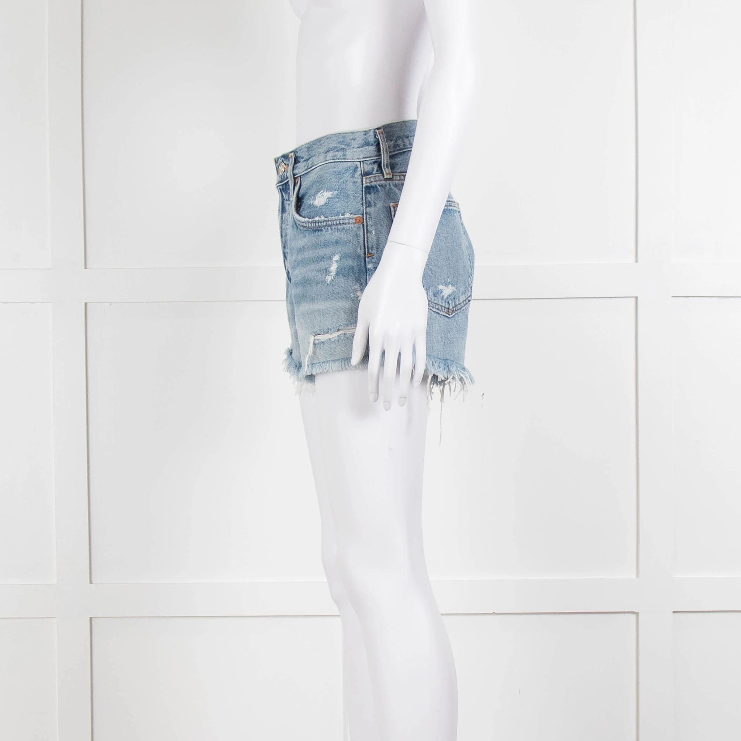 Agolde Blue Distressed Denim Shorts - Image 7