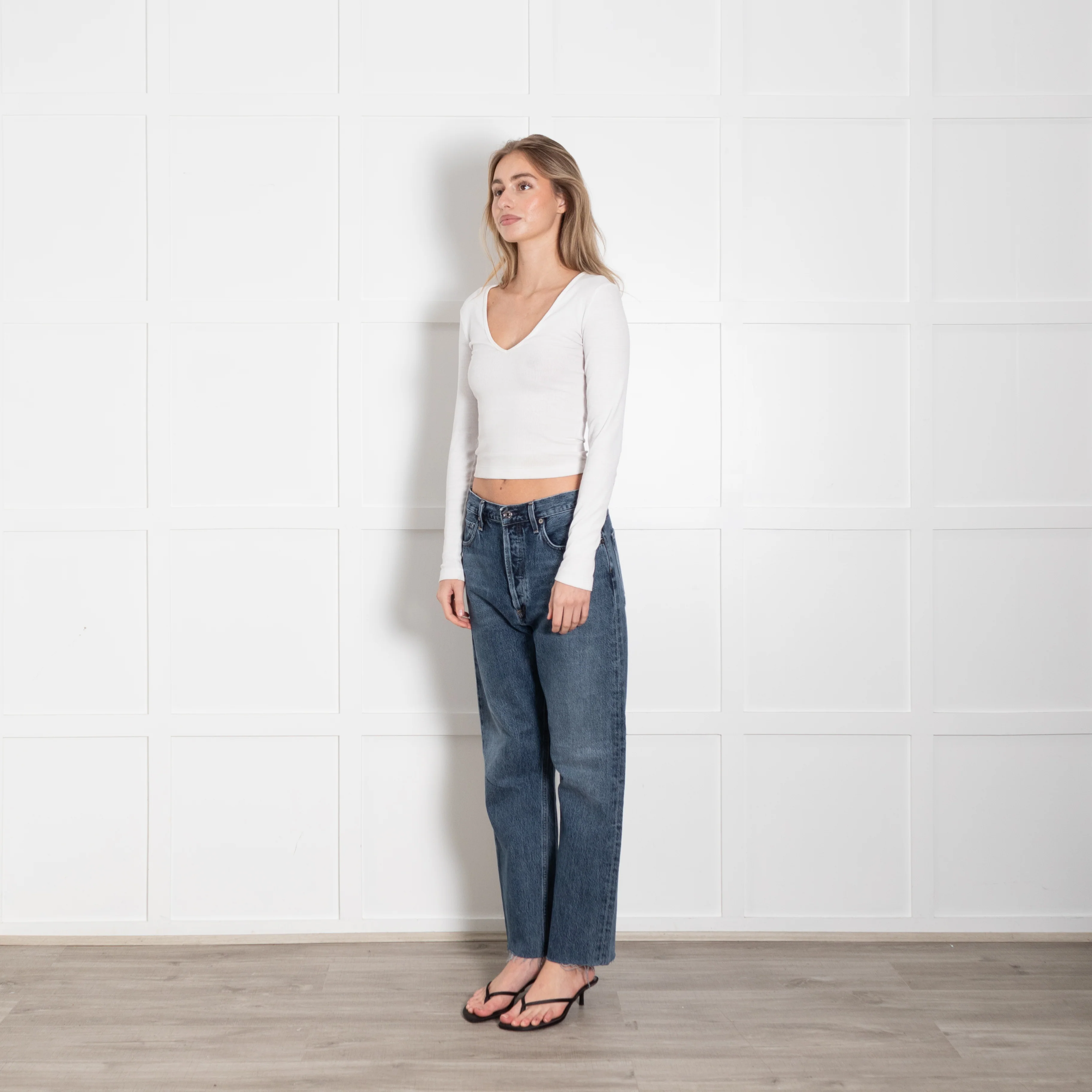 Agolde Blue Raw Edges Straight Leg Jeans - Image 3