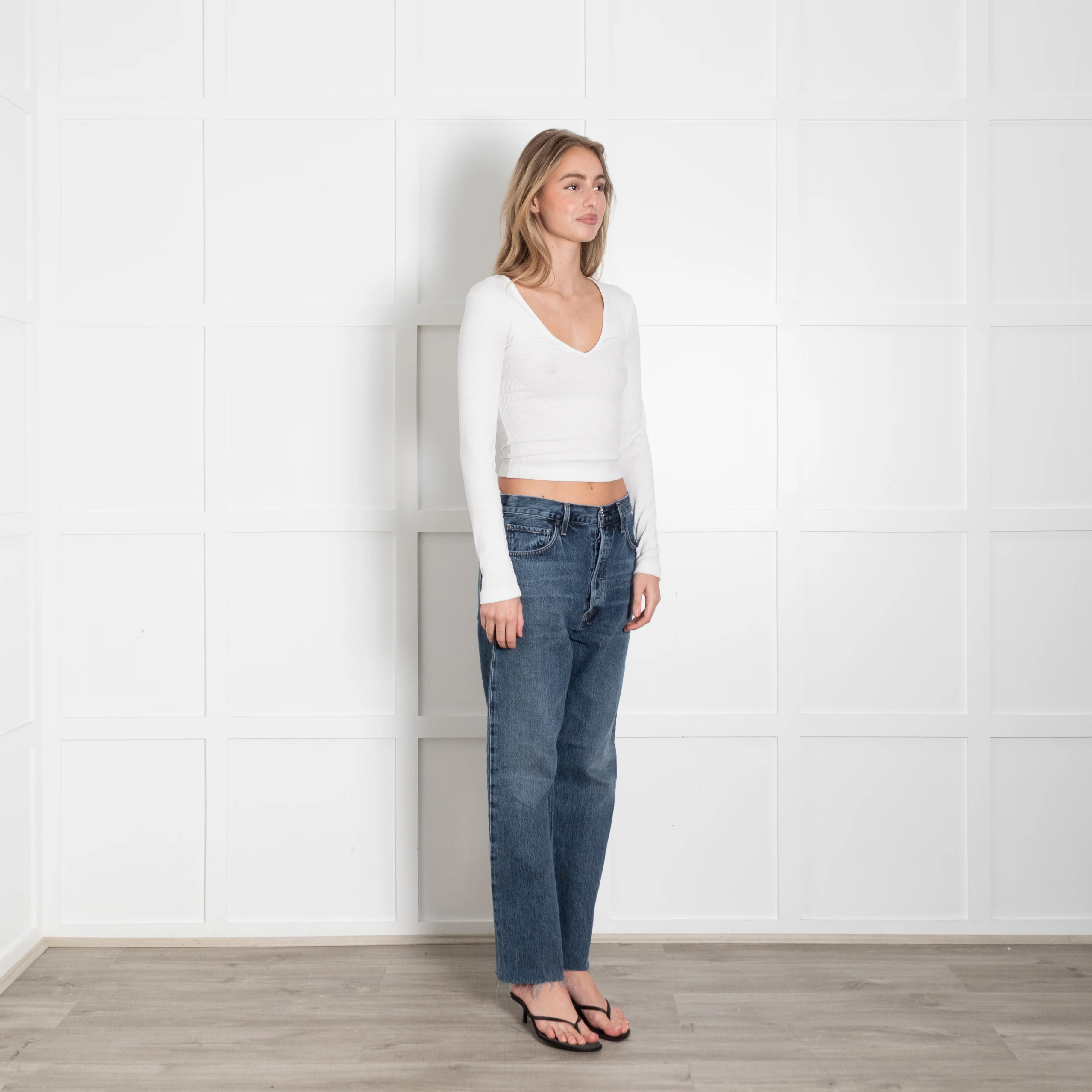 Agolde Blue Raw Edges Straight Leg Jeans - Image 7
