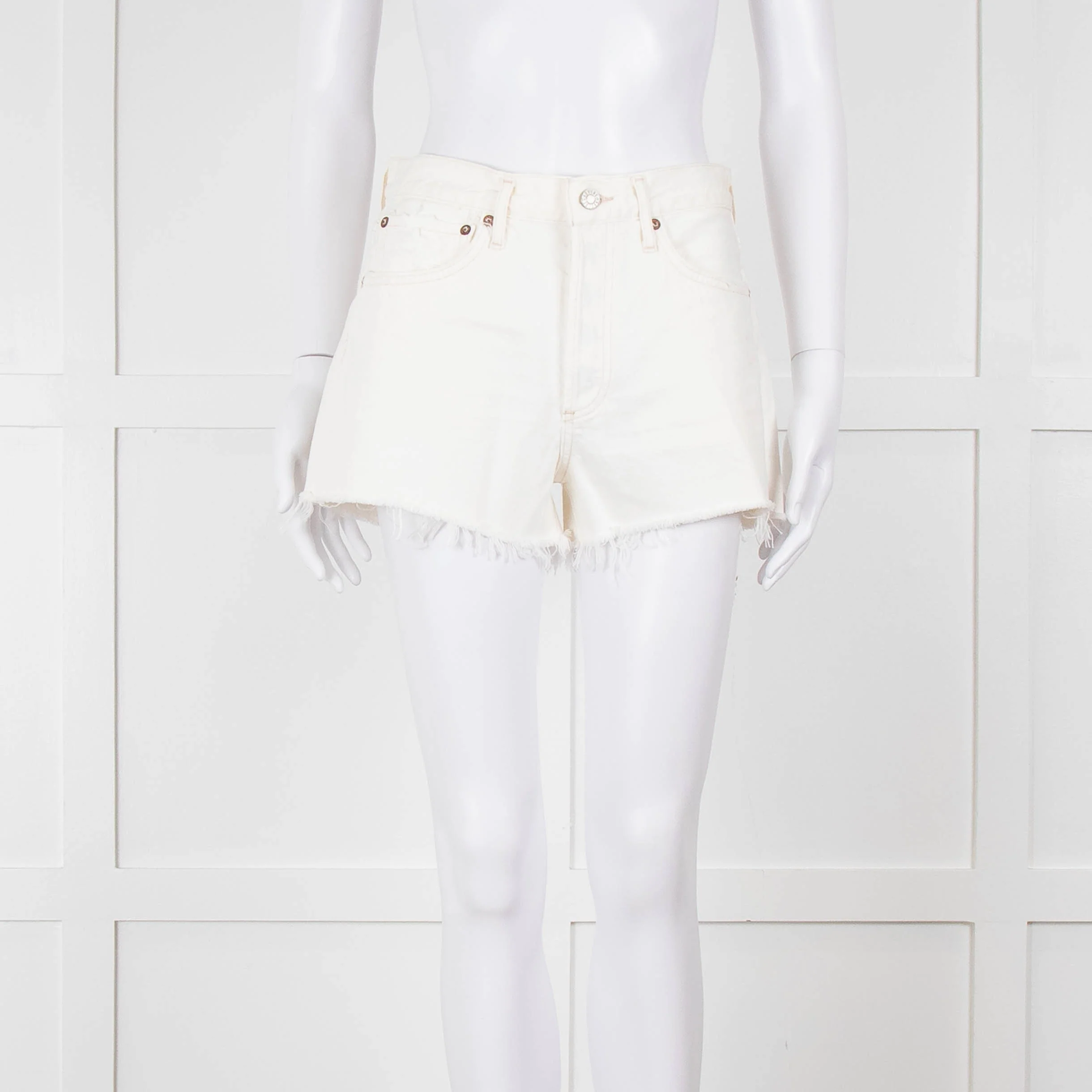 Agolde Cream Denim Raw Edge Parker Shorts