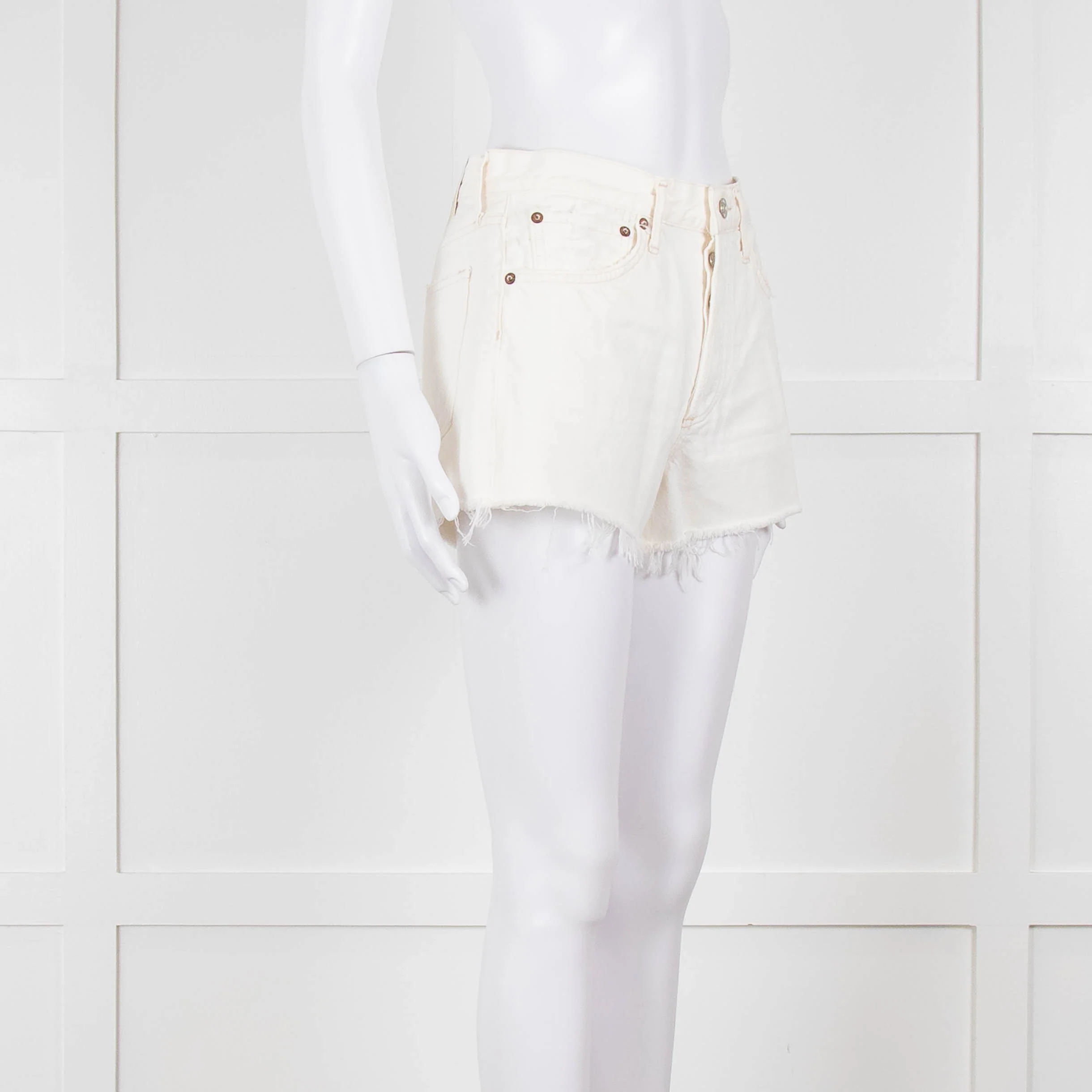 Agolde Cream Denim Raw Edge Parker Shorts - Image 2