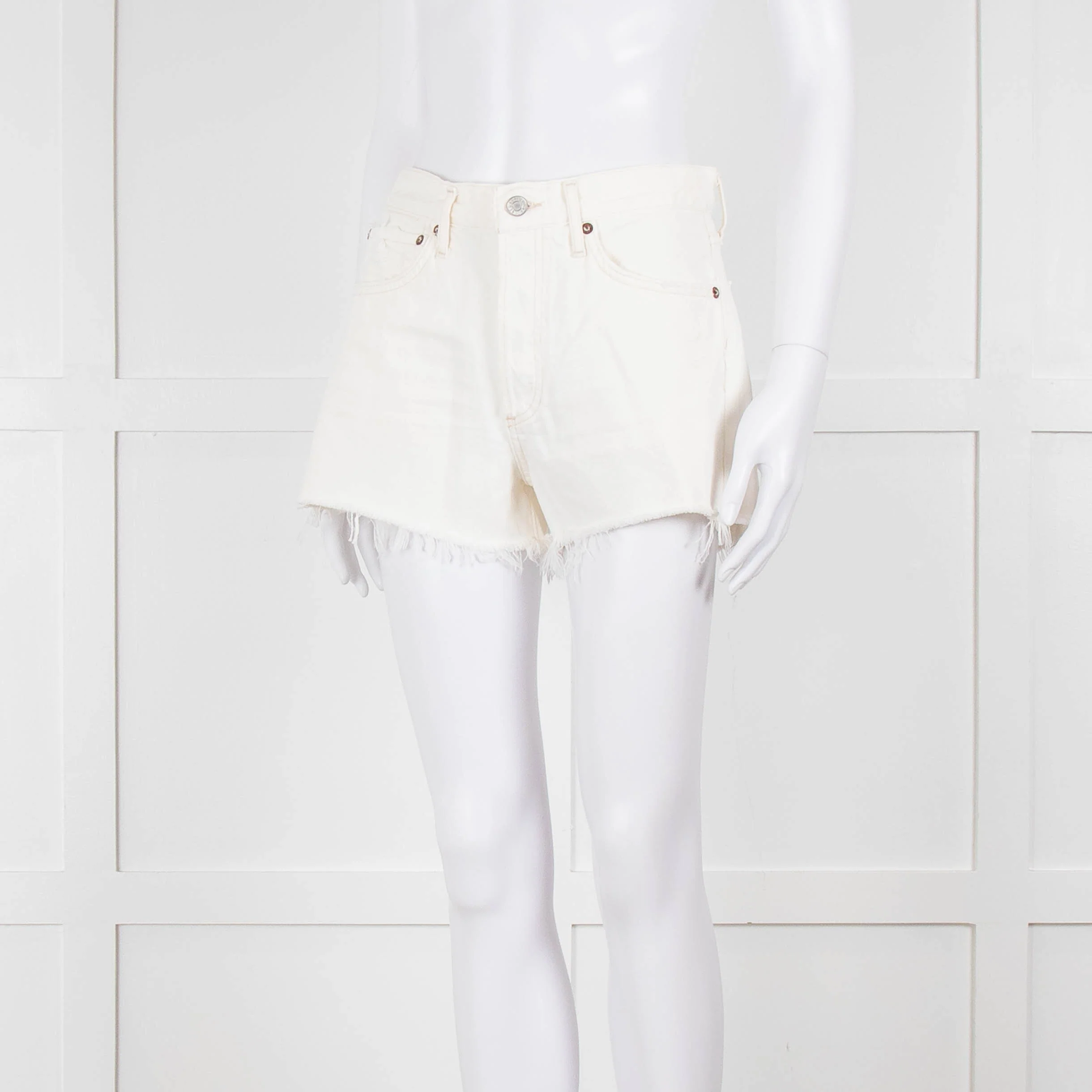 Agolde Cream Denim Raw Edge Parker Shorts - Image 8