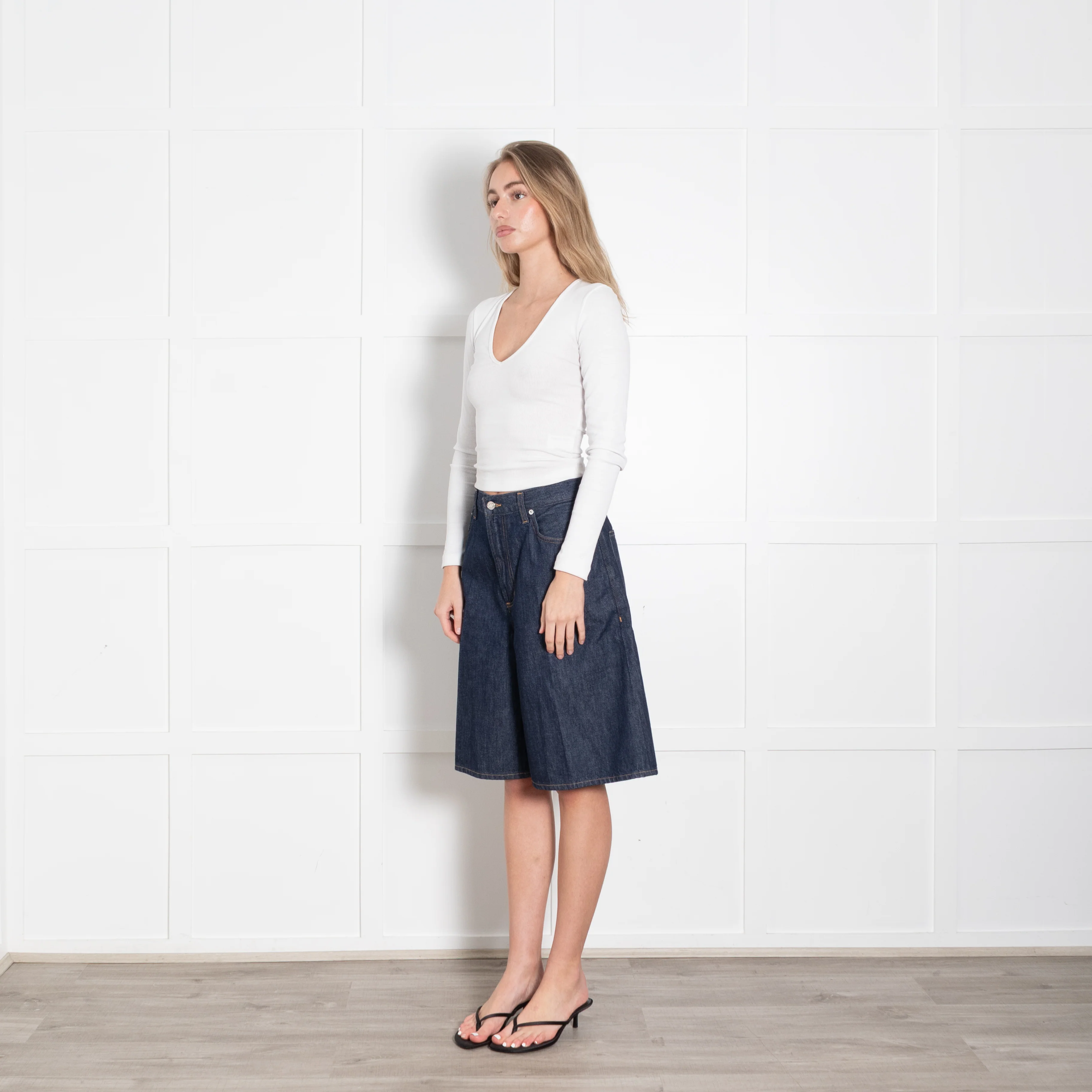 Agolde Dark Blue Denim Long Shorts - Image 3