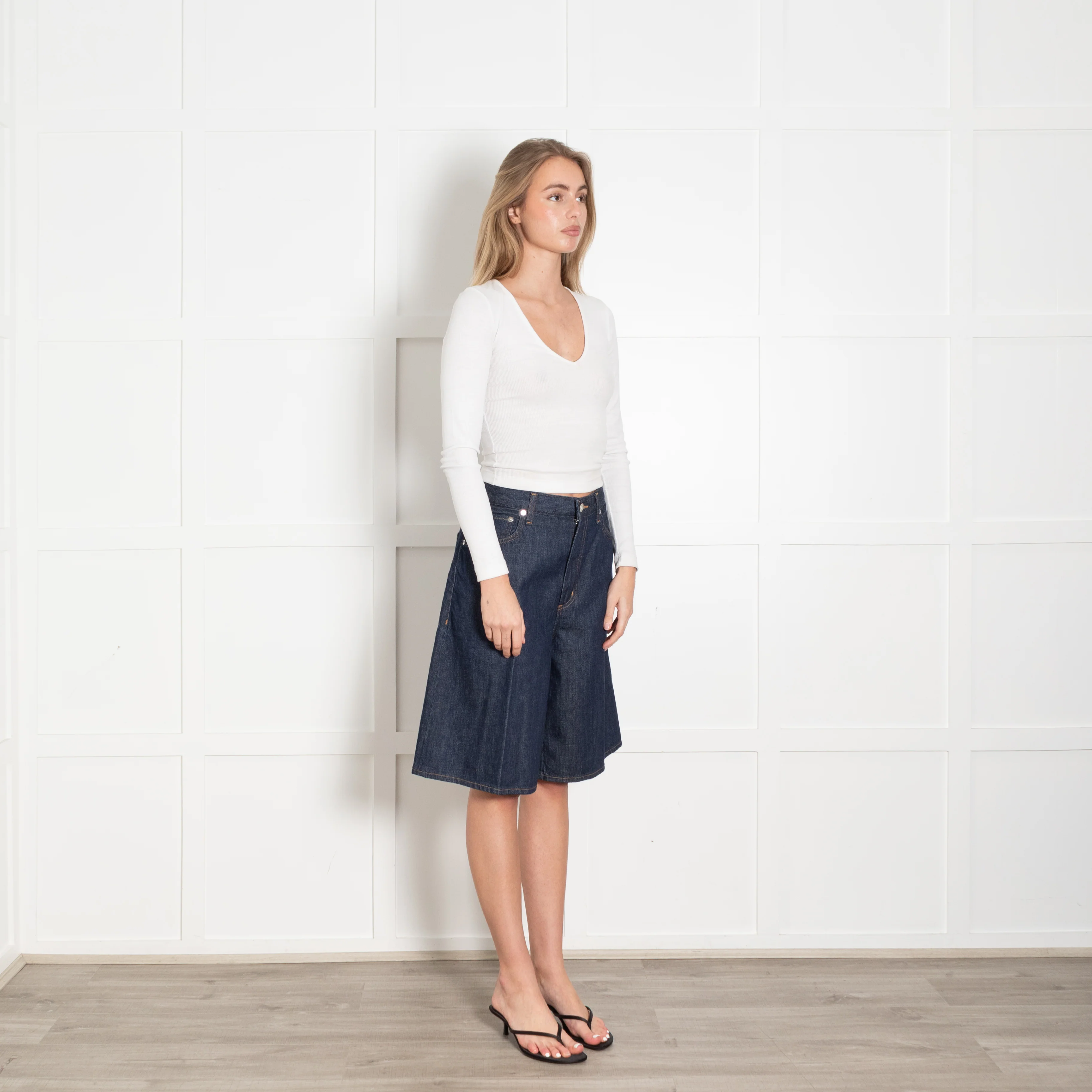 Agolde Dark Blue Denim Long Shorts - Image 7