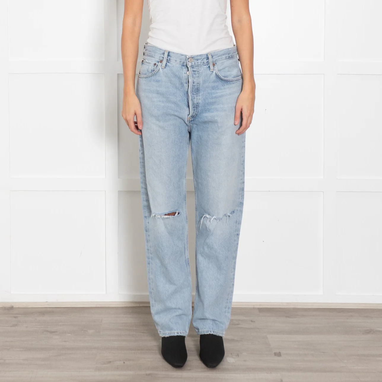 Agolde Pale Blue Rip Knee Jeans - Image 2