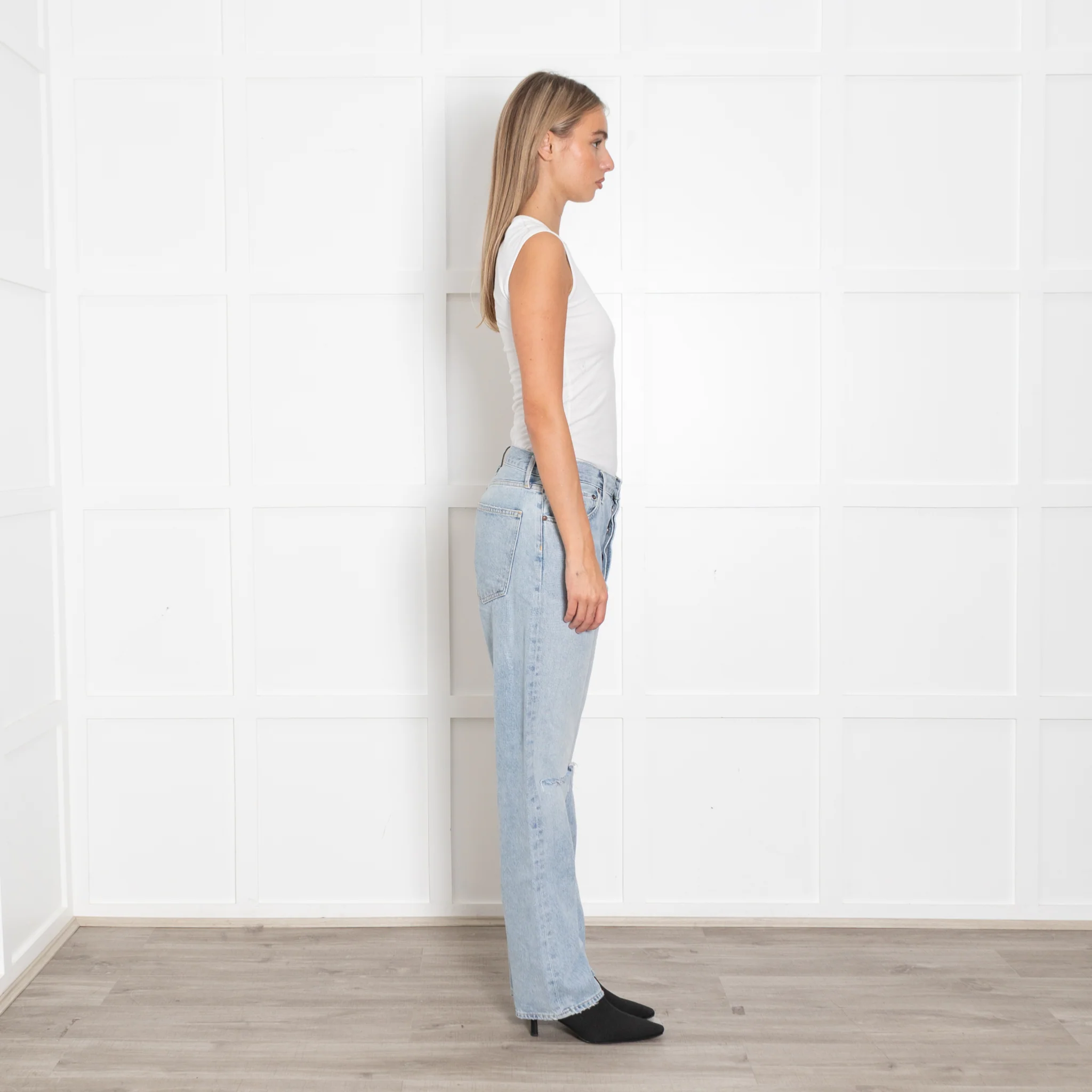 Agolde Pale Blue Rip Knee Jeans - Image 6