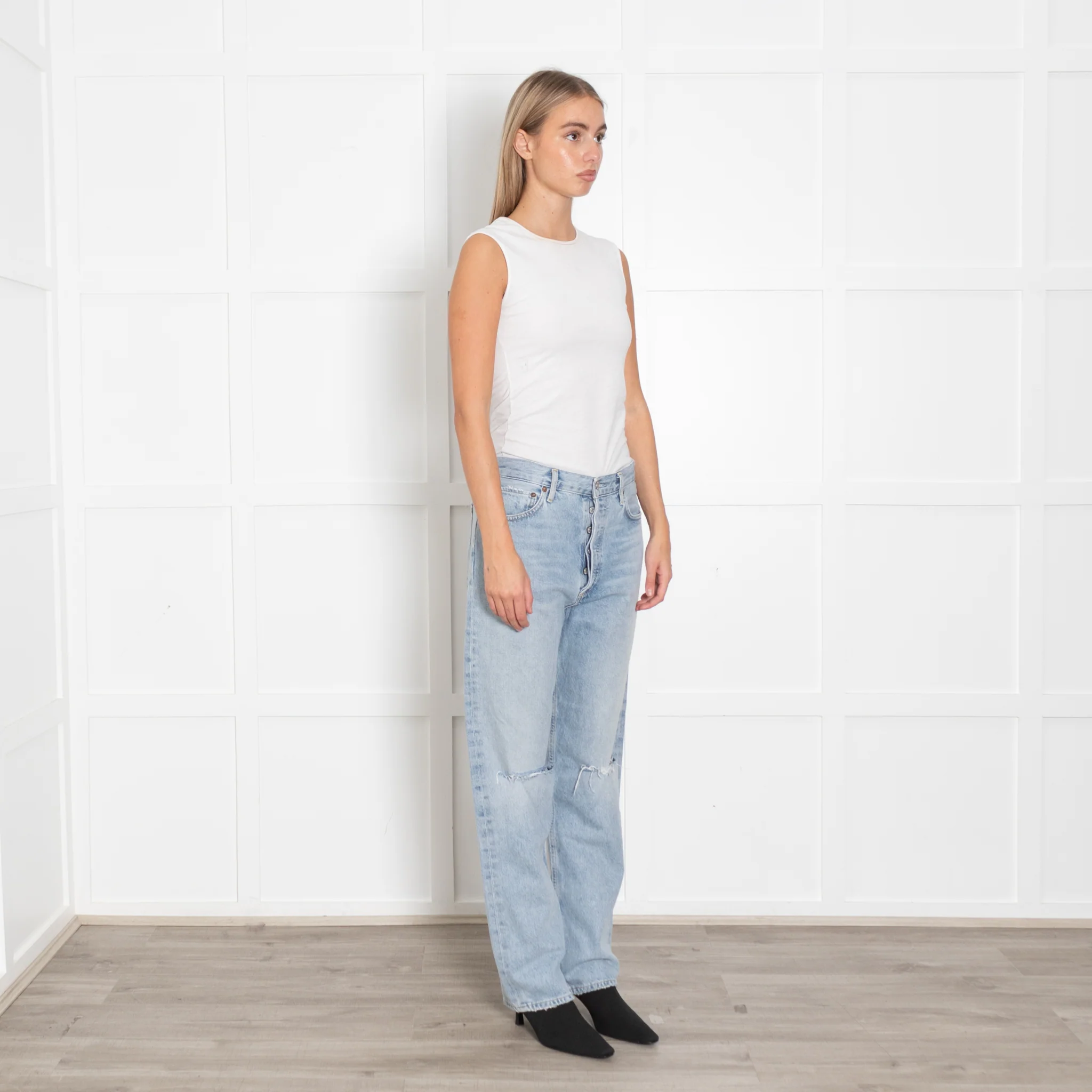 Agolde Pale Blue Rip Knee Jeans - Image 7