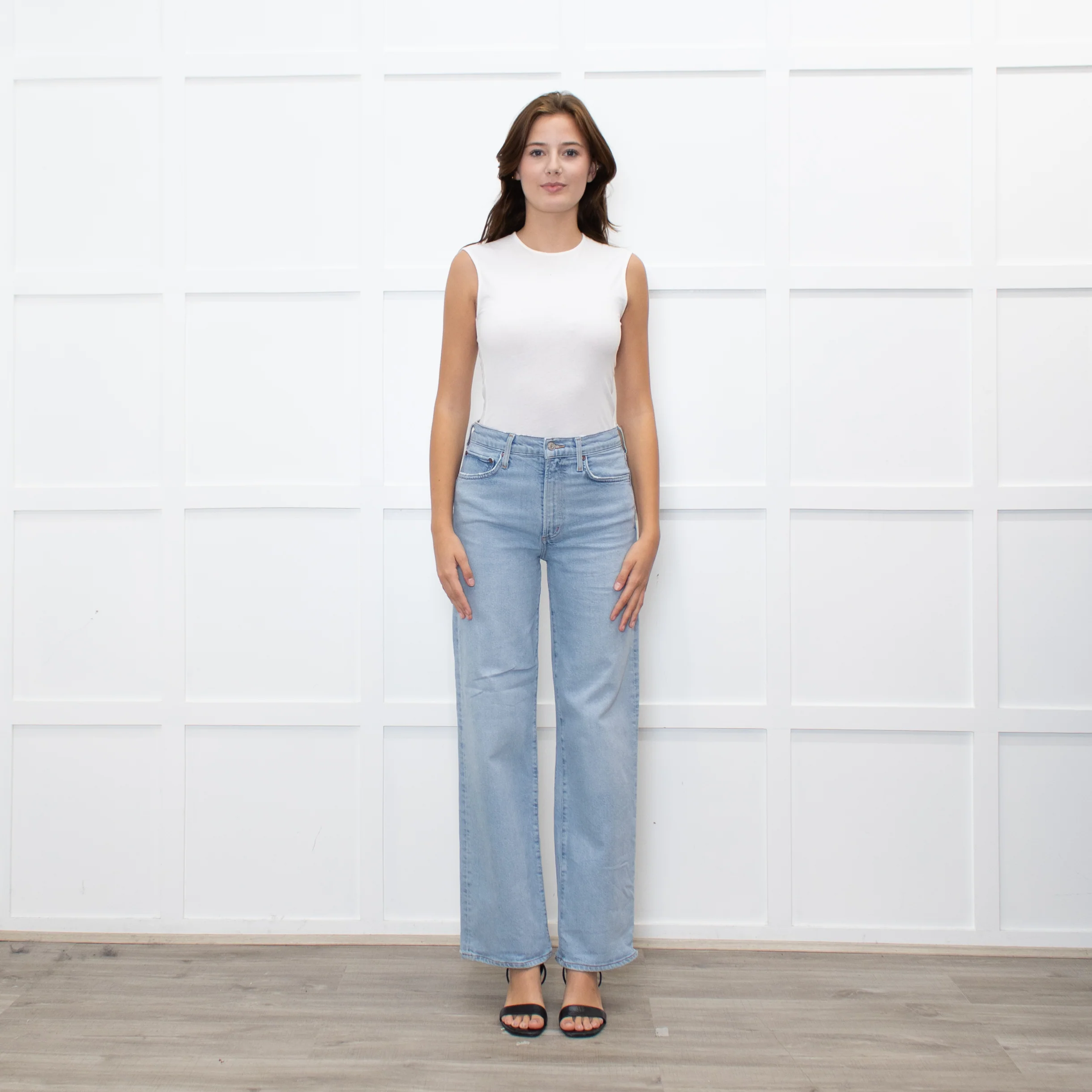 Agolde Pale Blue Wide Leg Ankle Length Harper Jeans