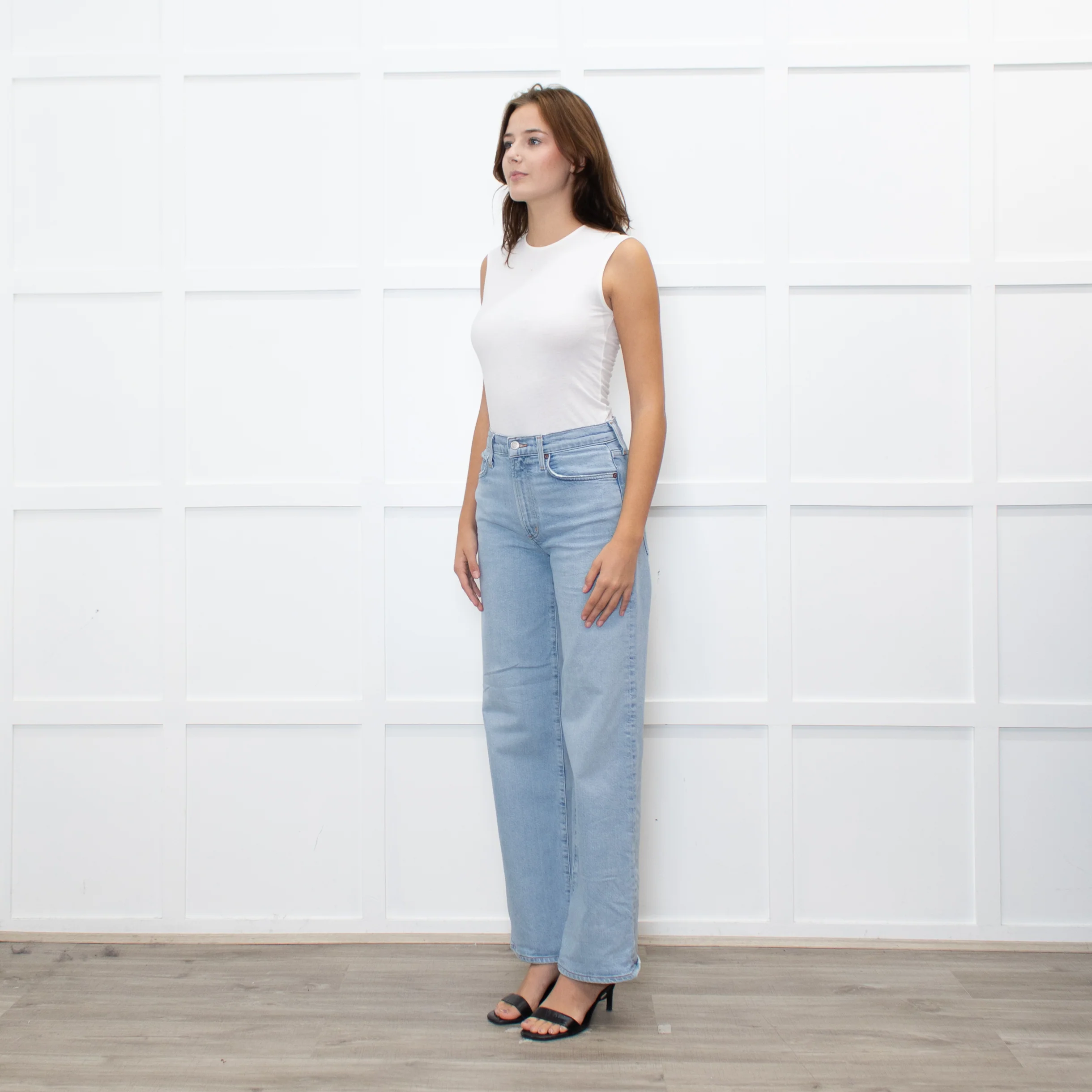 Agolde Pale Blue Wide Leg Ankle Length Harper Jeans - Image 3