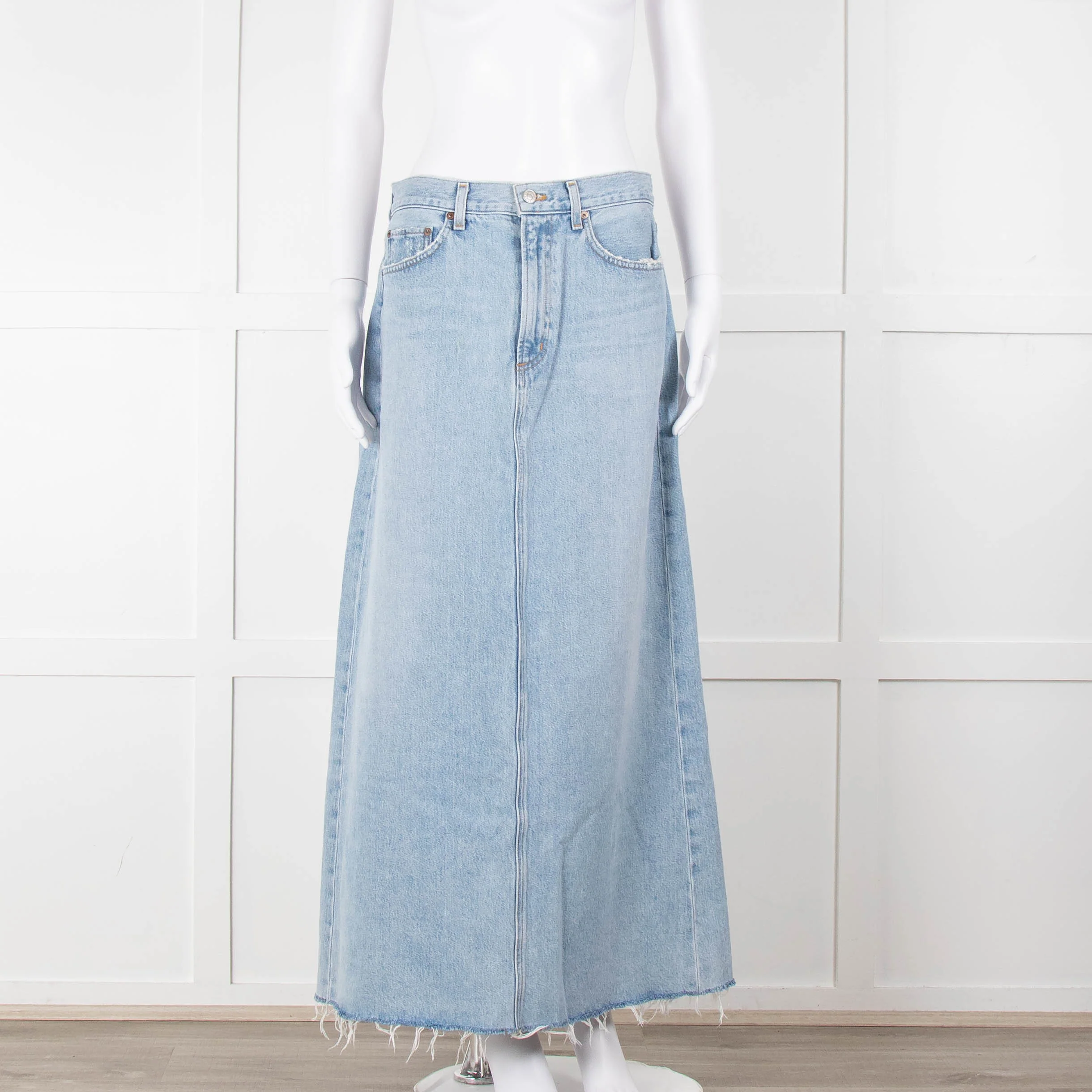 Agolde Pale Denim Midi Skirt with Split