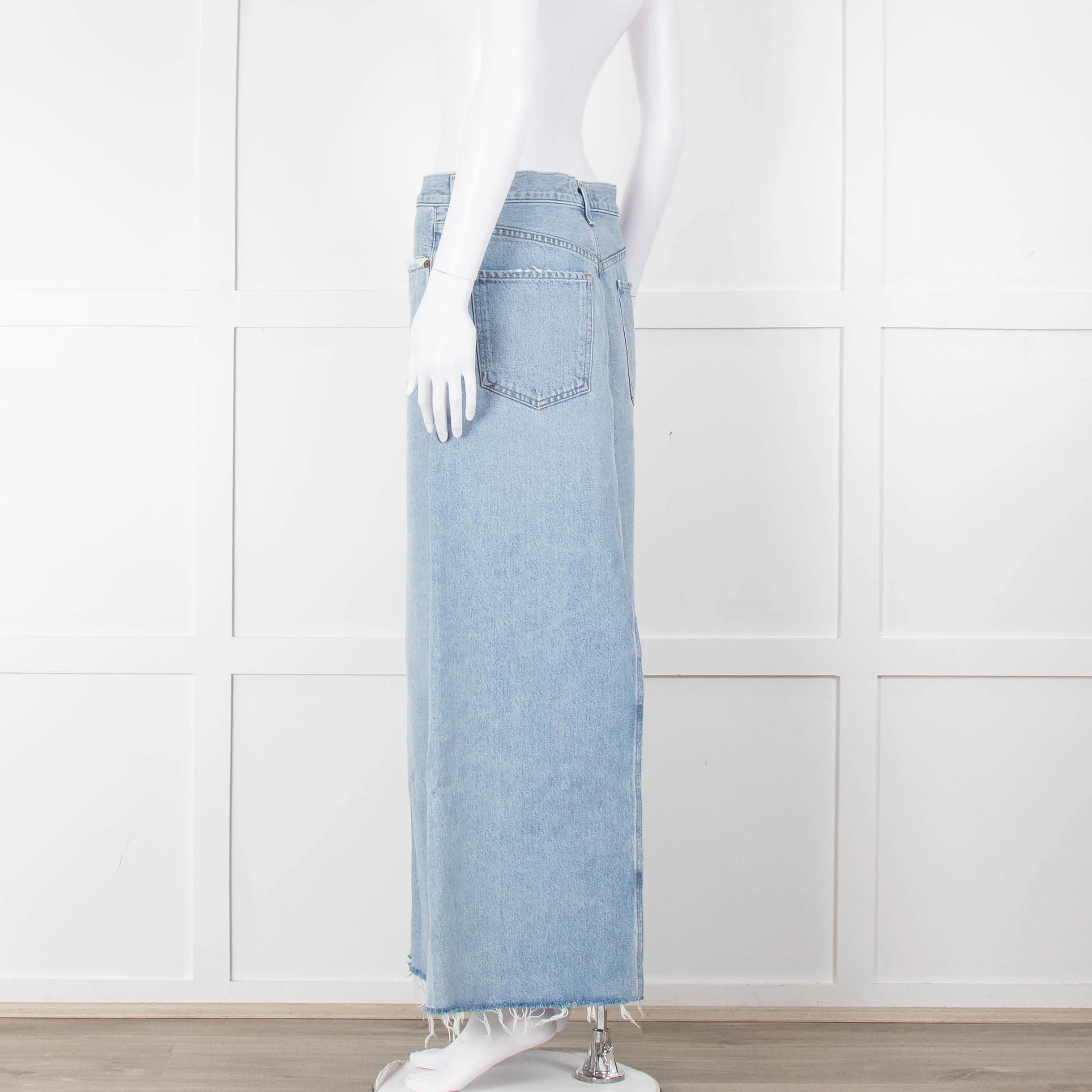 Agolde Pale Denim Midi Skirt with Split - Image 6