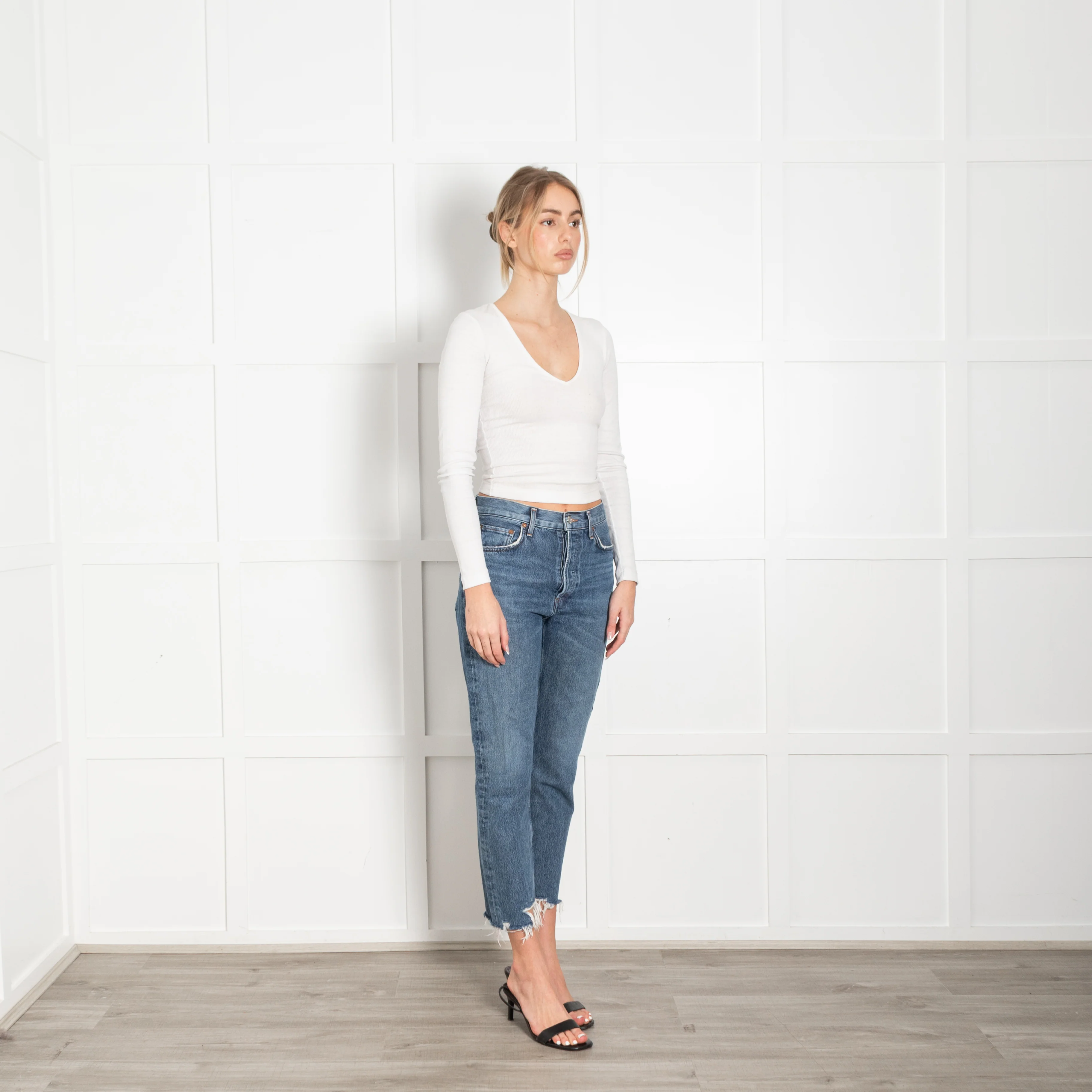 Agolde Straight Leg Distressed Blue Jeans - Image 7