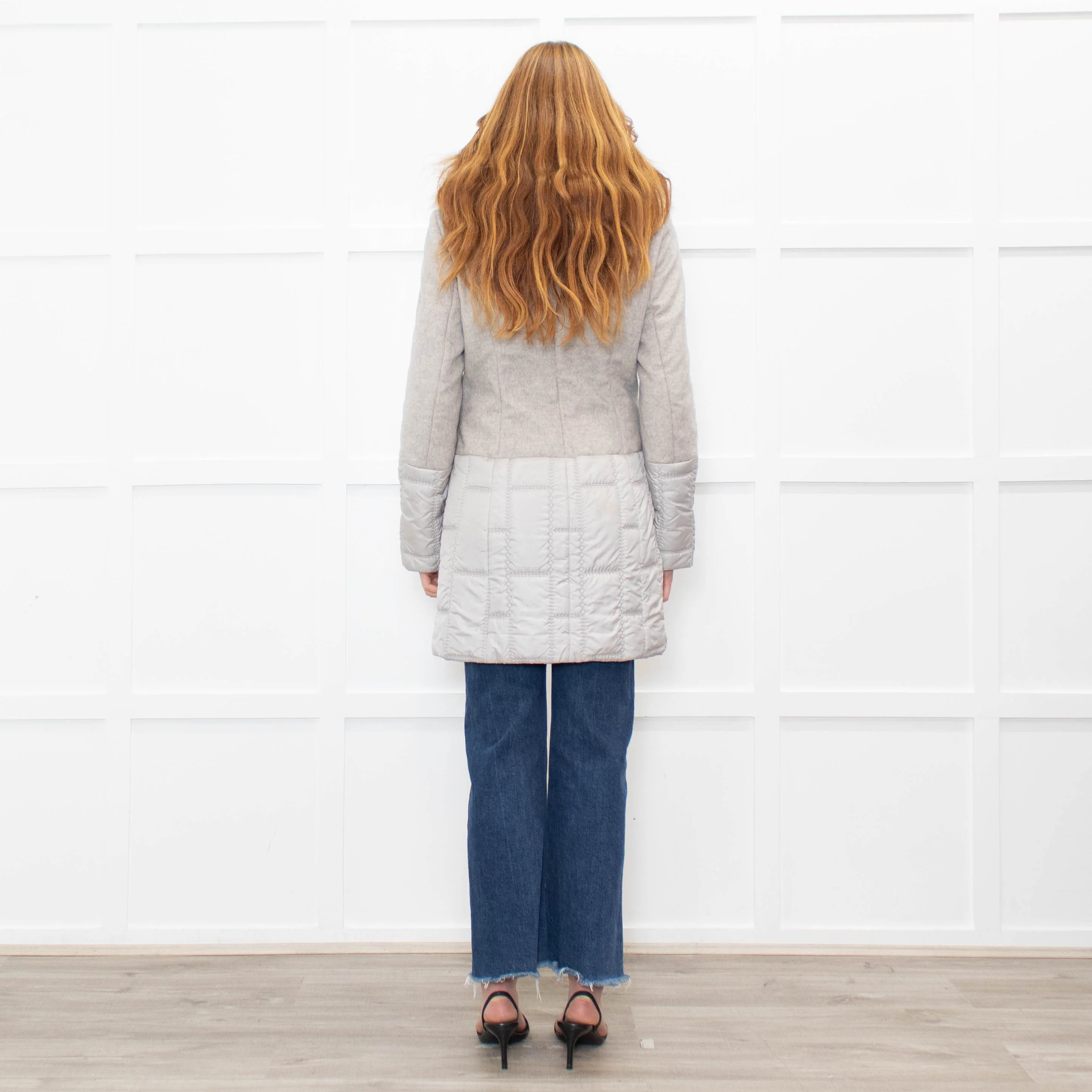 Airfield Light Grey Wool Quilted Fur Trim Coat - Image 5